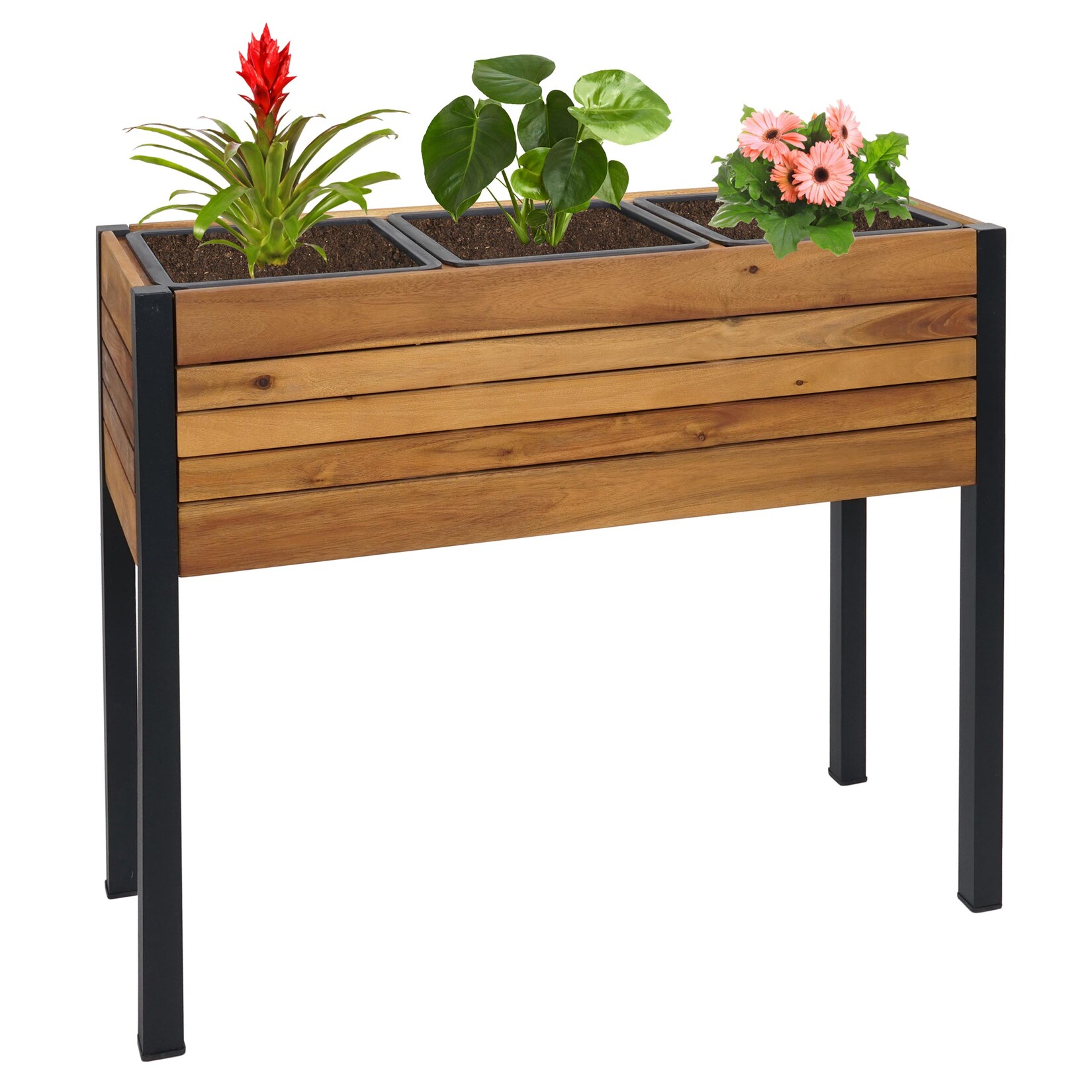 Pflanzkasten MCW-L22, Hochbeet Pflanzkübel Blumenkasten, 75x81x30cm Outdoor Alu Akazie Holz MVG-zertifiziert, braun