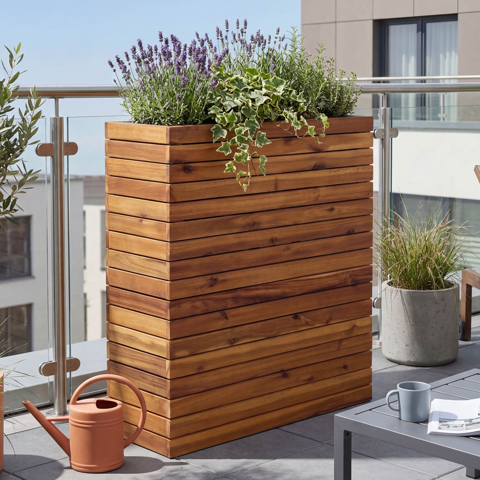 Pflanzkasten MCW-L21, Hochbeet Pflanzkübel Blumentopf, eckig 77x63x23cm Outdoor Akazie Holz MVG-zertifiziert ~ braun