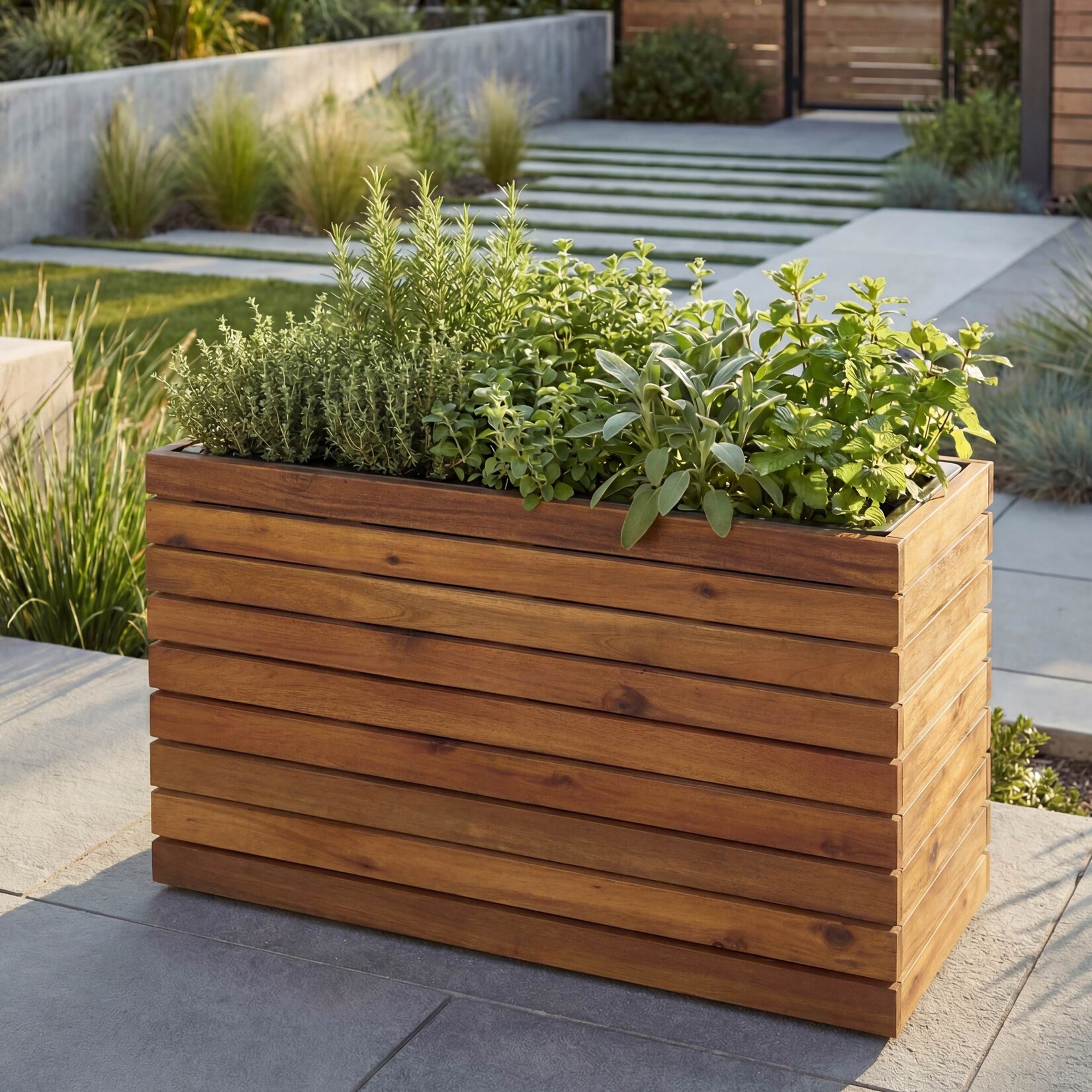 Pflanzkasten MCW-L21, Pflanzkübel Blumentopf Hochbeet, eckig 41x63x23cm Outdoor Akazie Holz MVG-zertifiziert ~ braun