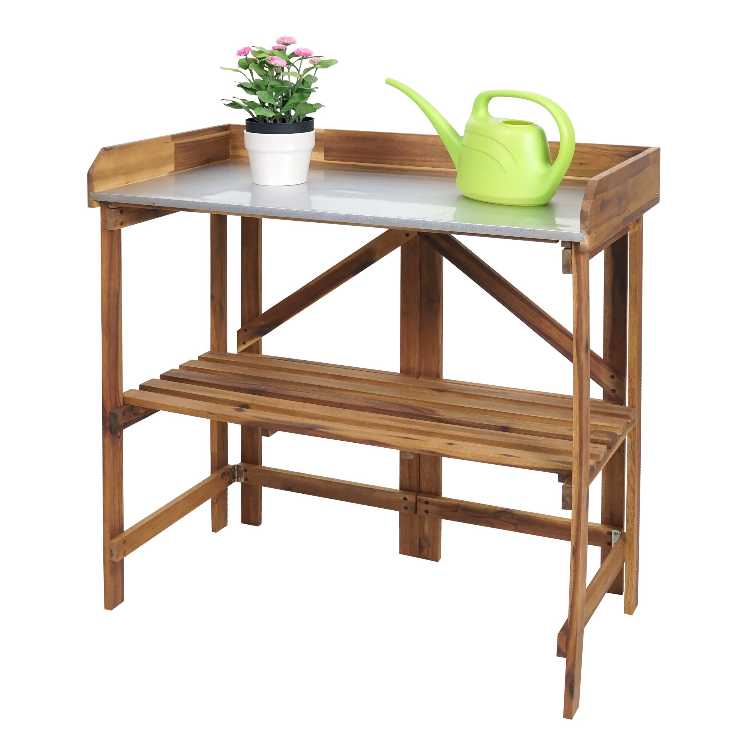 Pflanztisch MCW-L18, G&auml;rtnertisch Blumentisch Pflanzregal, zusammenklappbar Outdoor Akazie Holz MVG-zertifiziert, braun - Bild 1