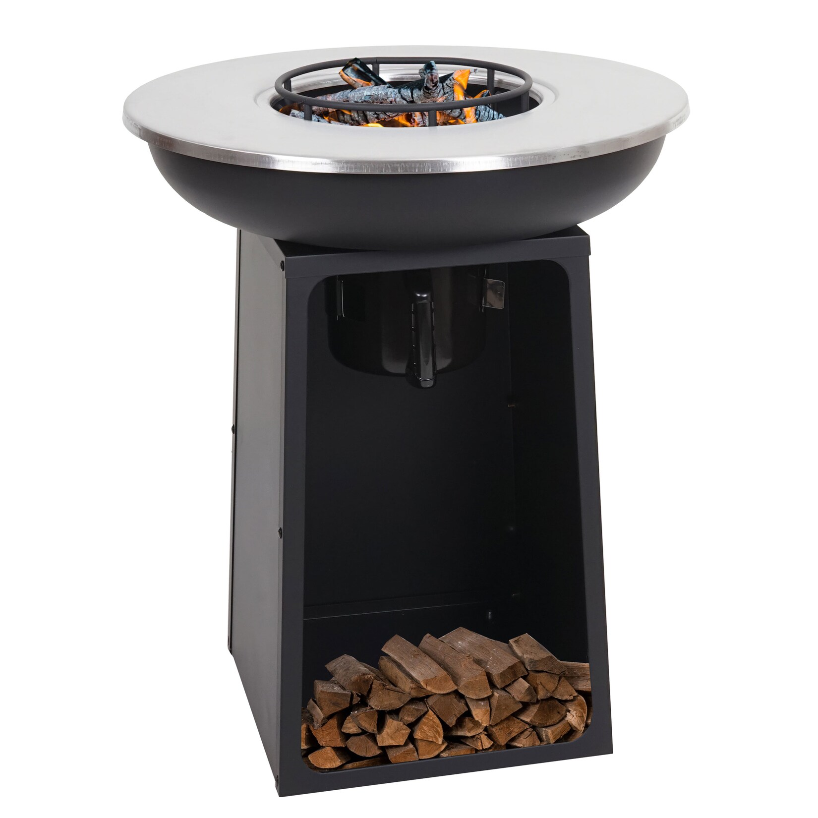 Feuerschale mit Grillplatte MCW-K97 Feuerstelle Grill Feuerkorb BBQ Outdoor Kochplatte, Stahl Edelstahl ~ Ø59cm schwarz | 04057651793573