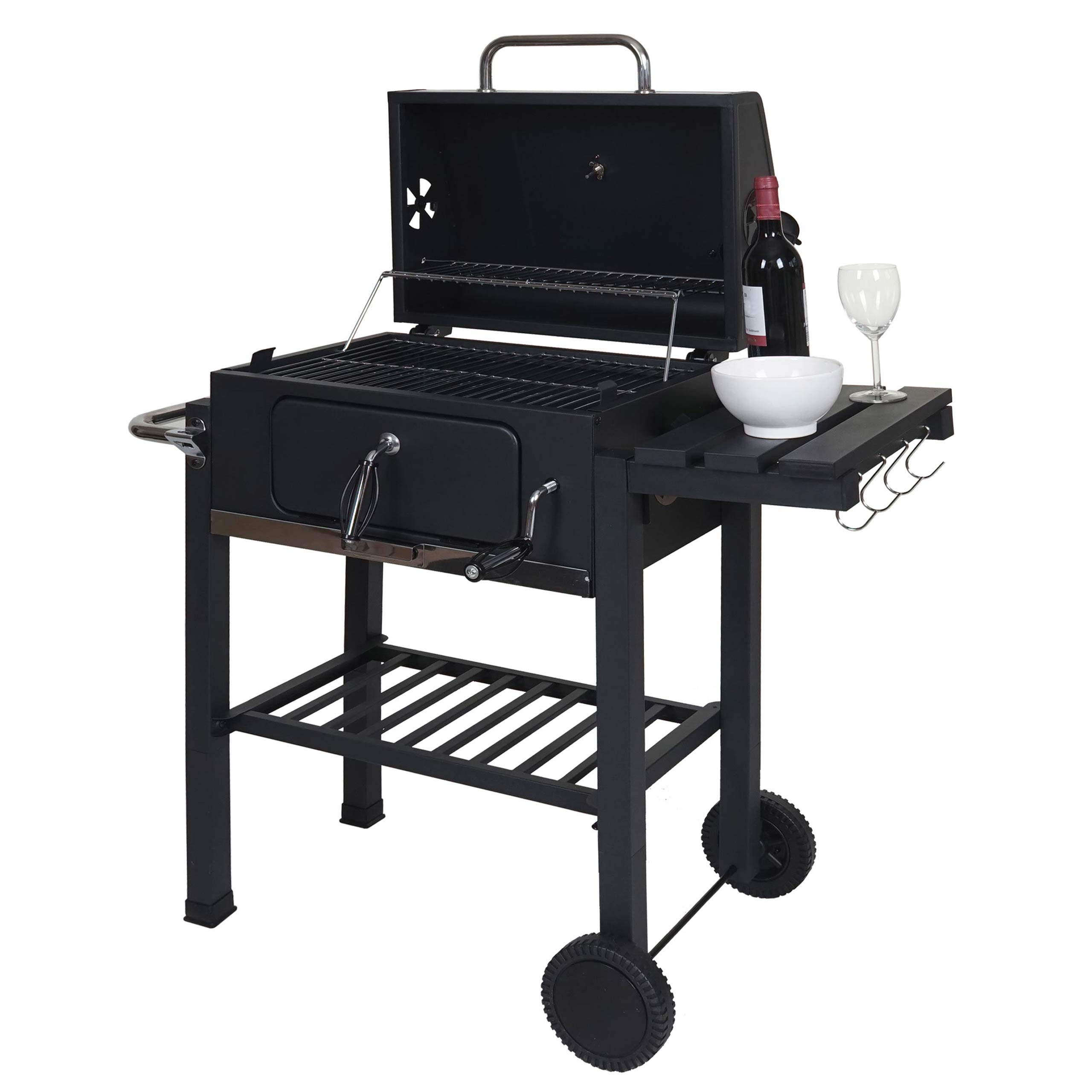 Grillwagen MCW-K93, Holzkohlegrill Standgrill Barbecue BBQ Gartengrill mit Deckel Ablagen, Stahl, 110x100x51cm schwarz - Bild 1