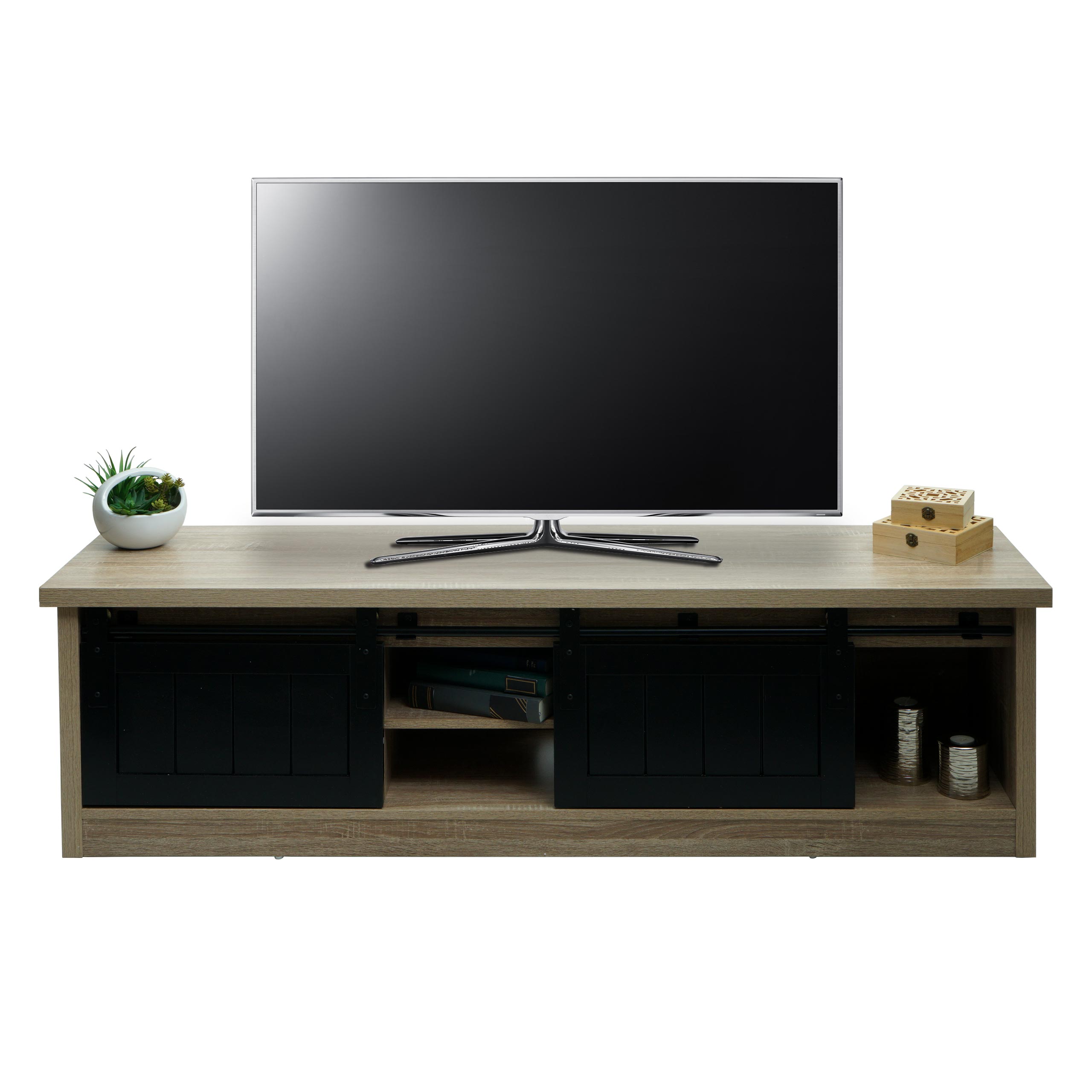 TV-Rack MCW-K75, Fernsehtisch TV-Board, Schiebet&uuml;ren Stauf&auml;cher, Holz-Optik Industrial Metall 43x150x40cm ~ naturfarben - Bild 1