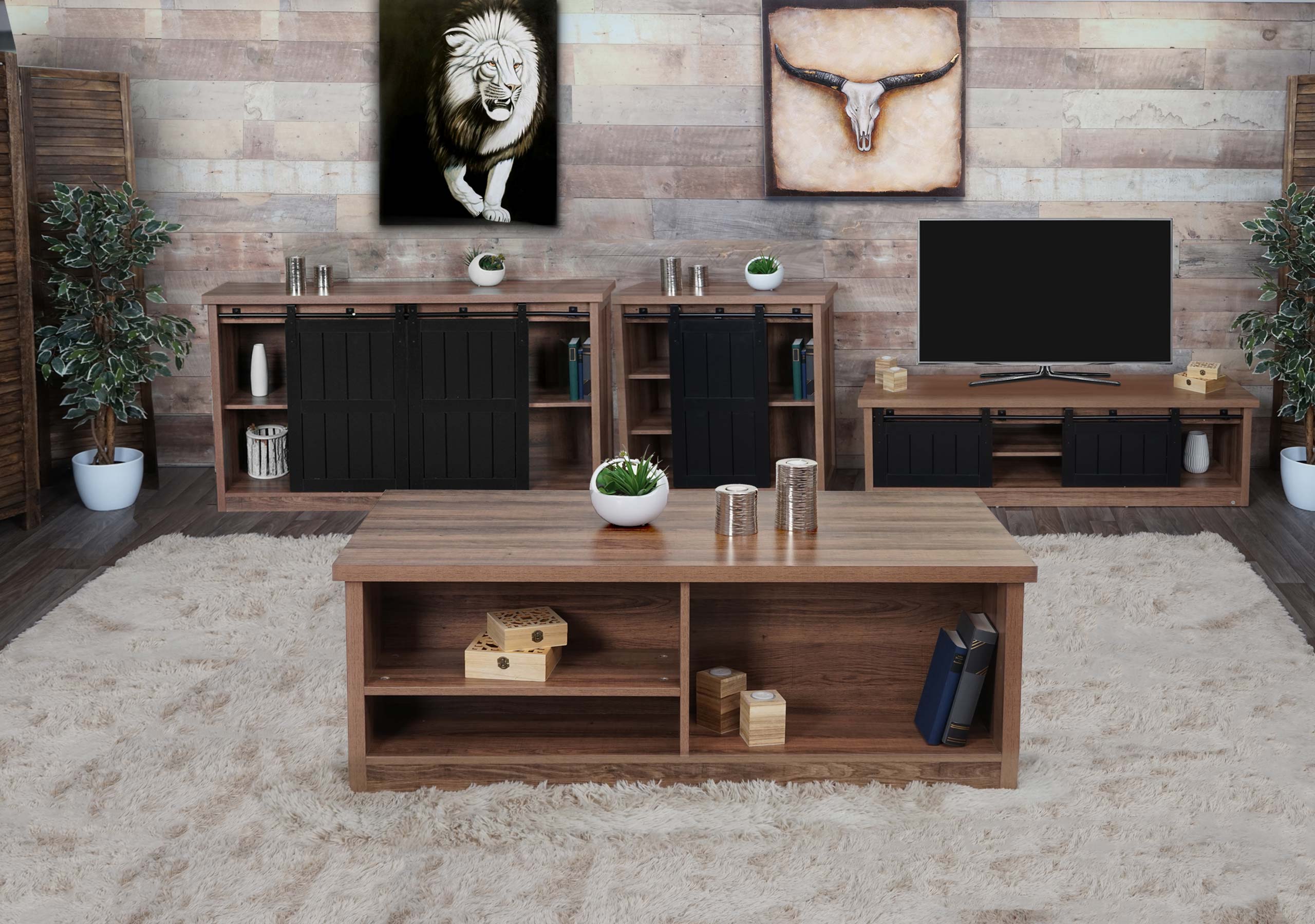 Wohnzimmerset aus TV-Rack, Sideboard, Kommode und Couchtisch MCW-K75, Schiebet&uuml;r Stauf&auml;cher, Industrial ~ braun - Bild 1