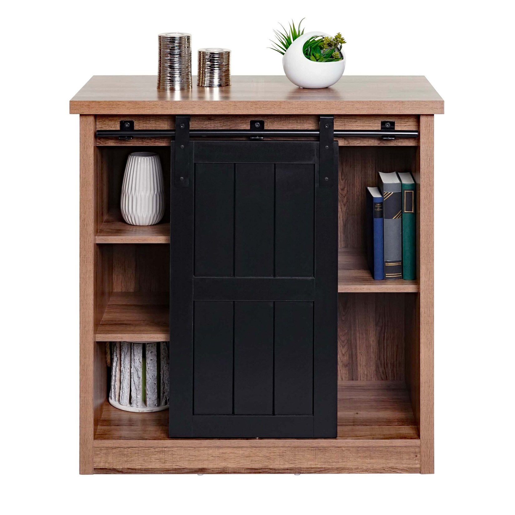 Kommode MCW-K75, Schrank Regal, Schiebetüre 5 Staufächer, Holz-Optik Industrial Metall 84x80x40cm ~ braun
