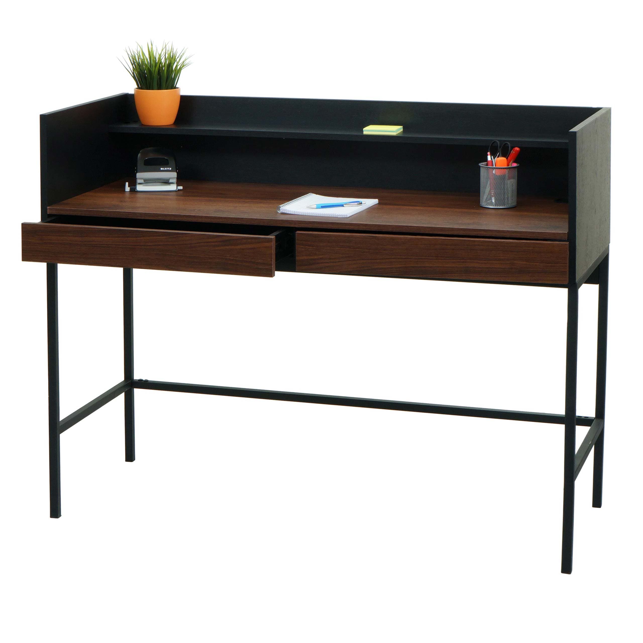 Schreibtisch MCW-J79, B&uuml;rotisch Computertisch Arbeitstisch, Schublade 120x50cm Holz Metall ~ Walnuss-Optik - Bild 1