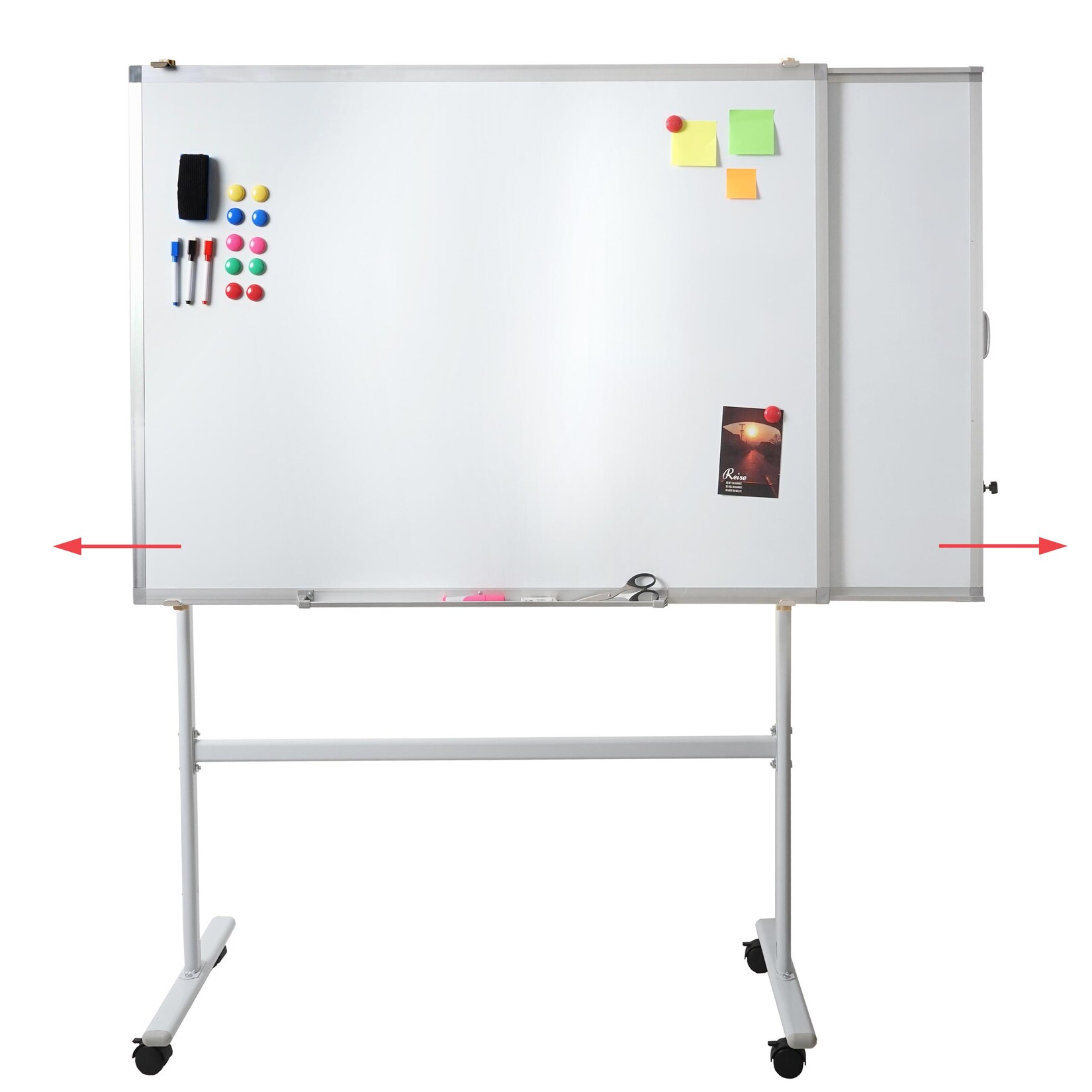 Whiteboard MCW-C85b, mit ausziehbarer Tafel Magnettafel Memoboard Pinnwand, mobil rollbar inkl. Zubehör, 167x186cm | 04057651567075