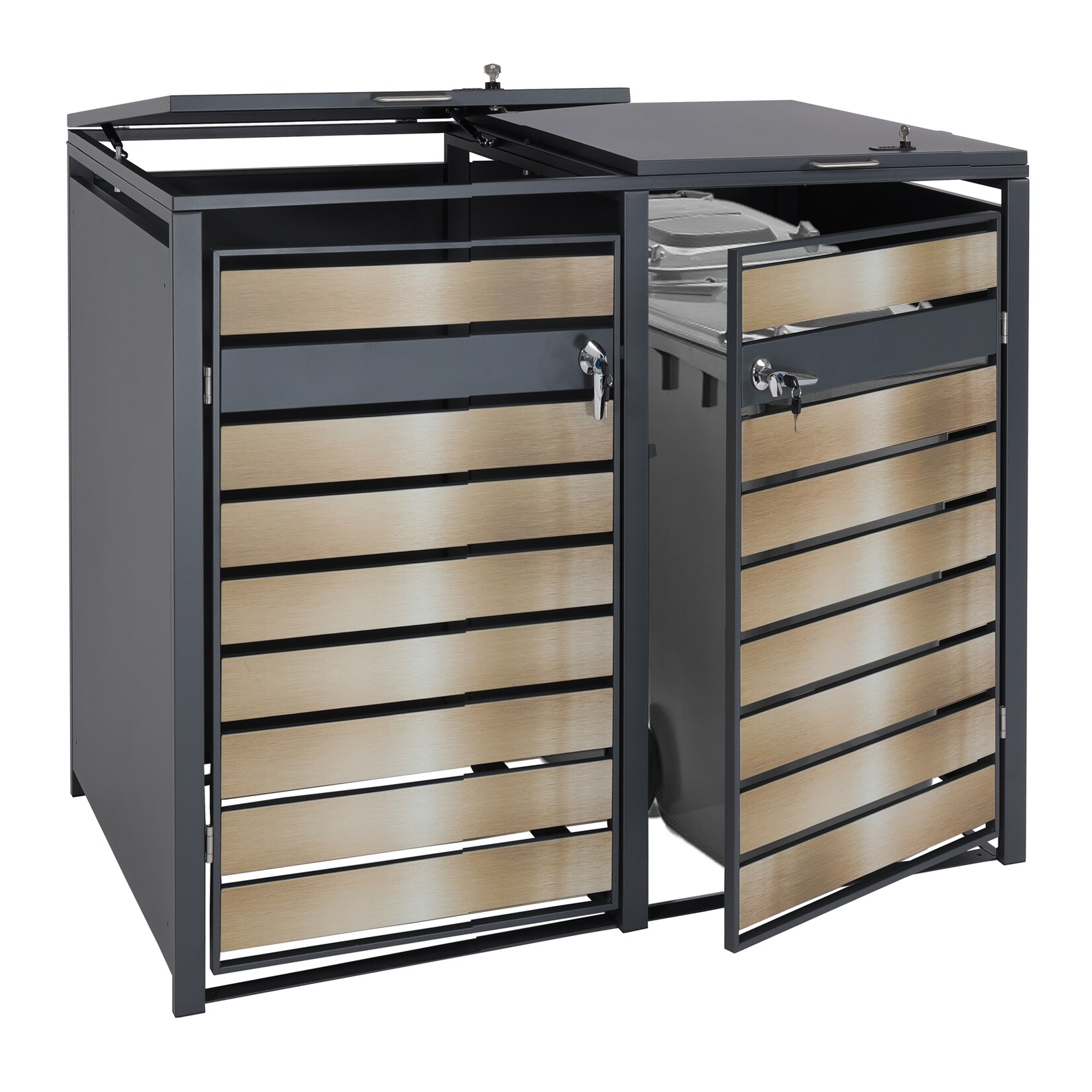 XL 2er/4er-Mülltonnenverkleidung MCW-J81, Mülltonnenbox, Metall 59kg anthrazit ~ gold