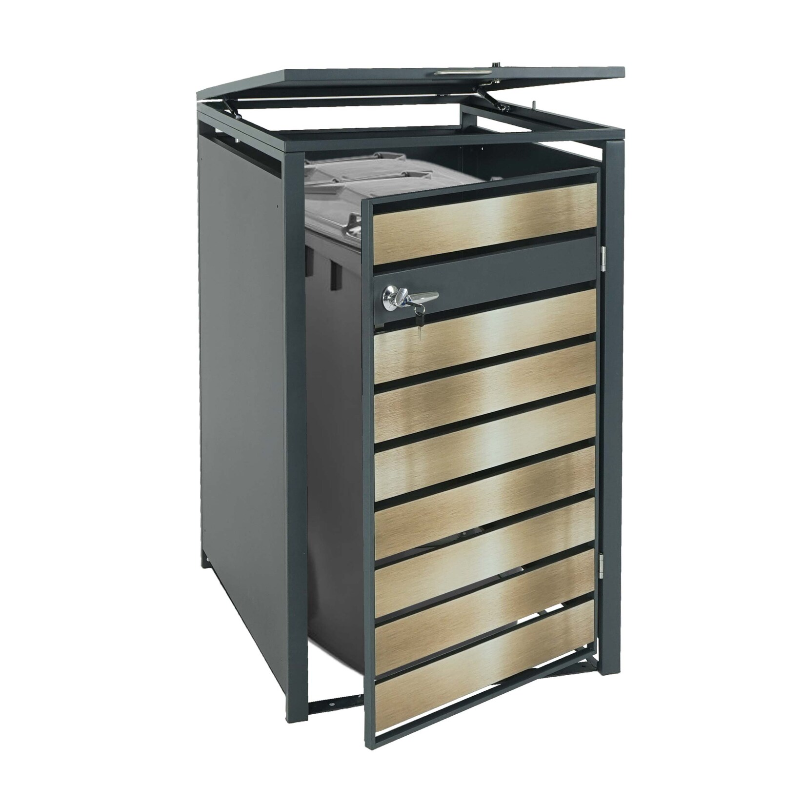 XL 1er/2er-Mülltonnenverkleidung MCW-J81, Mülltonnenbox, Metall 36kg anthrazit ~ gold