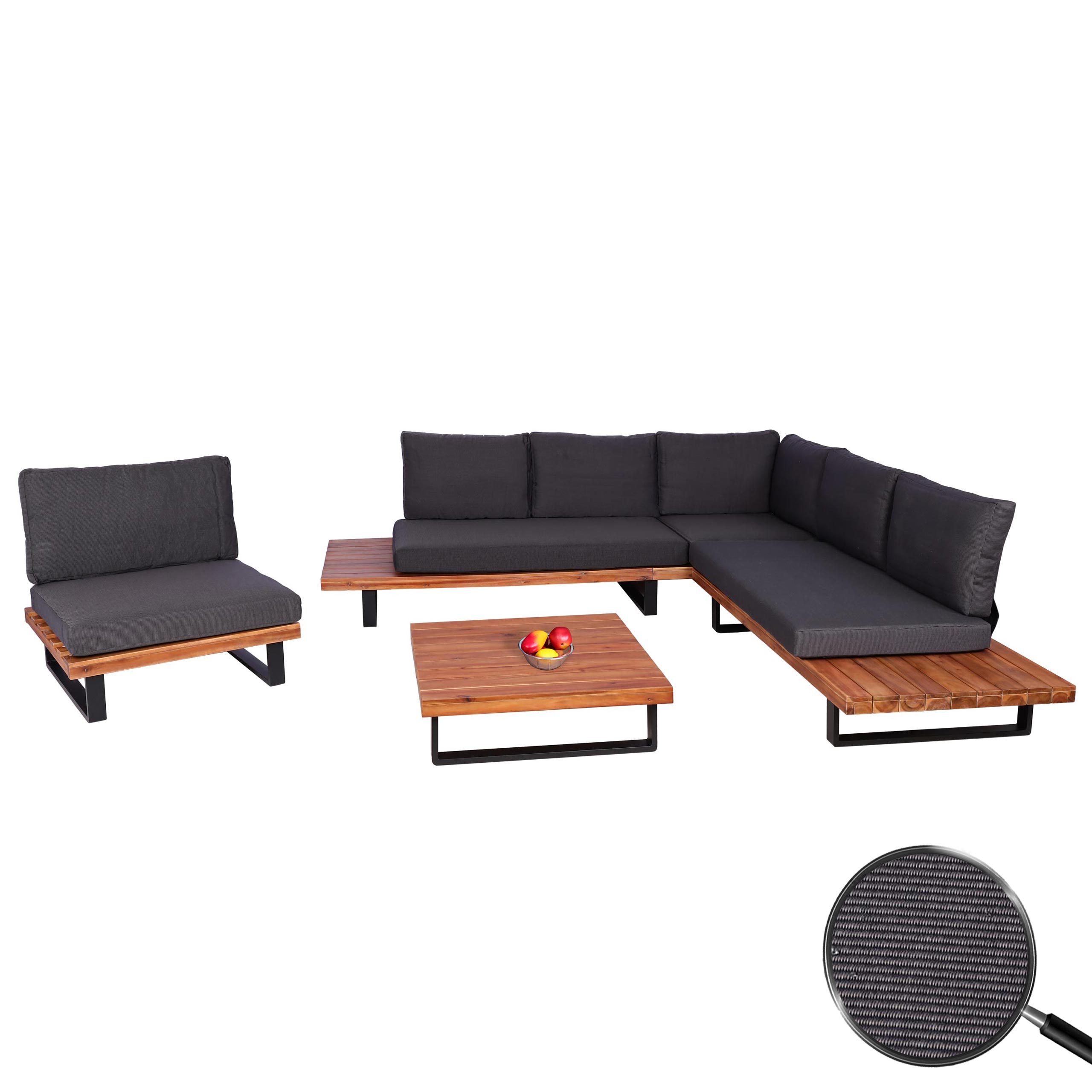 Garten-Garnitur mit Sessel MCW-H54, Lounge-Set Sofa, Spun Poly Akazie Holz MVG Aluminium ~ braun, Polster dunkelgrau - Bild 1