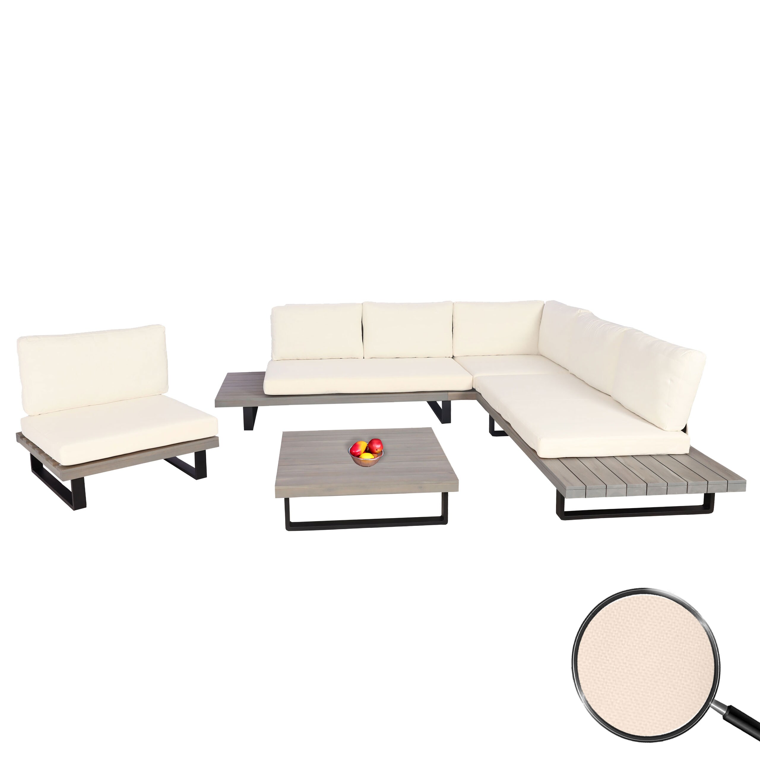 Garten-Garnitur mit Sessel MCW-H54, Lounge-Set Sofa, Spun Poly Akazie Holz MVG Aluminium ~ grau, Polster cremewei&szlig; - Bild 1
