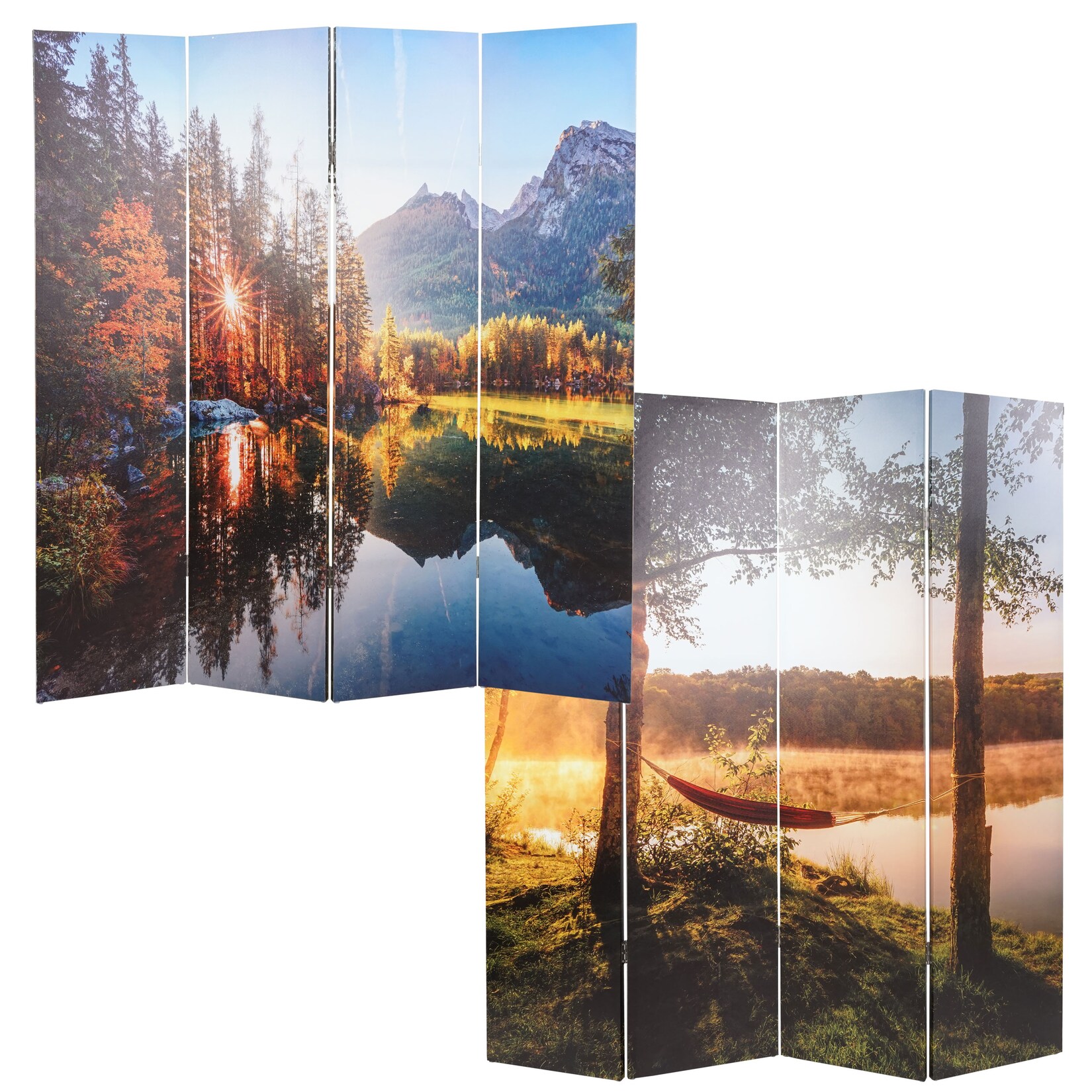 Foto-Paravent mit Schallschutz MCW-L55, akustischer Raumteiler Trennwand Sichtschutz, MVG ~ 180x162cm Waldsee | 04057651565828