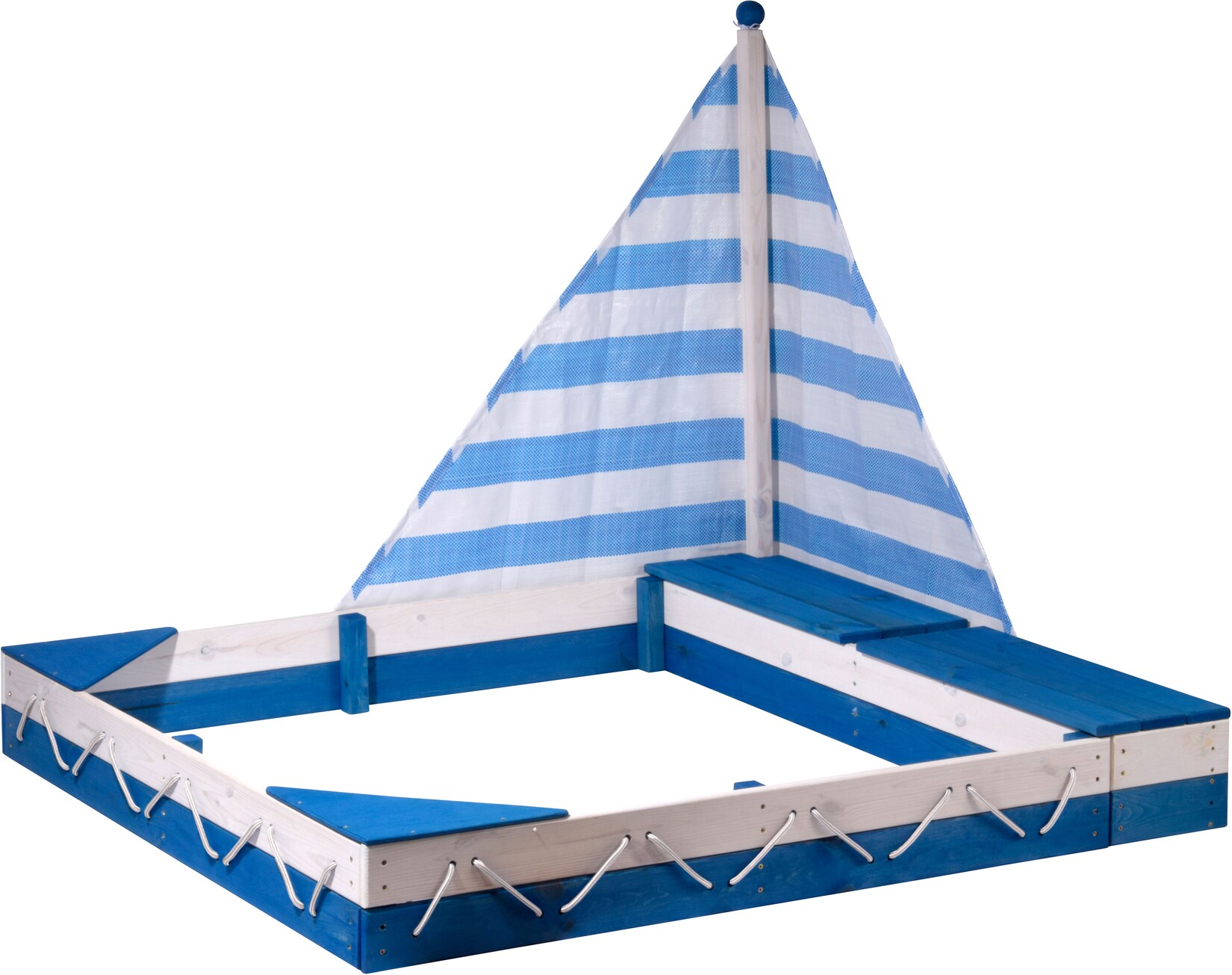 dobar Sandkasten "Maritim" mit Segel und Spielzeugkisten