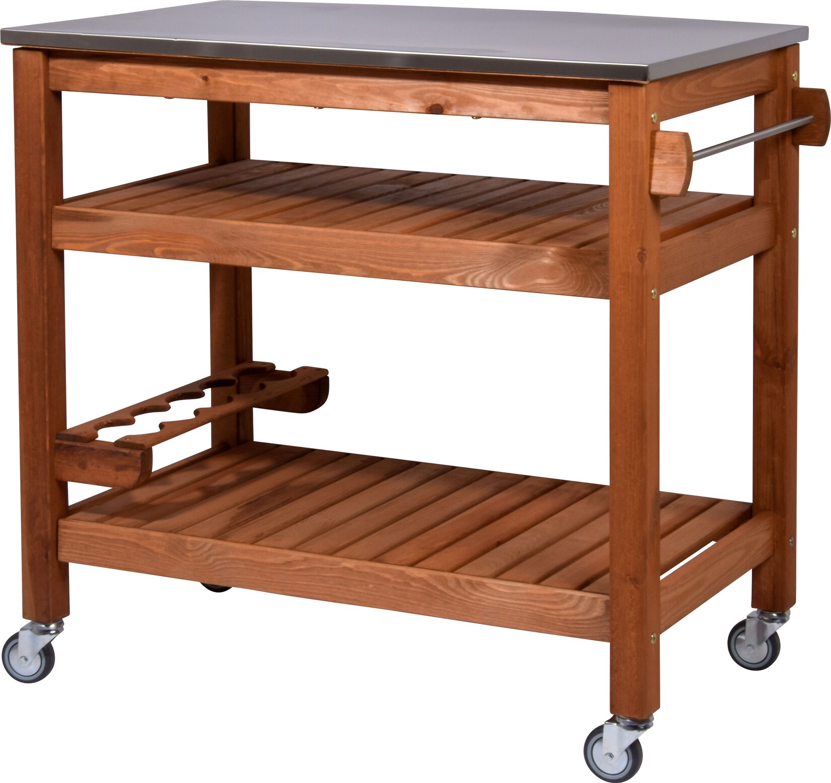 dobar Beistellwagen aus Holz mit Edelstahlplatte