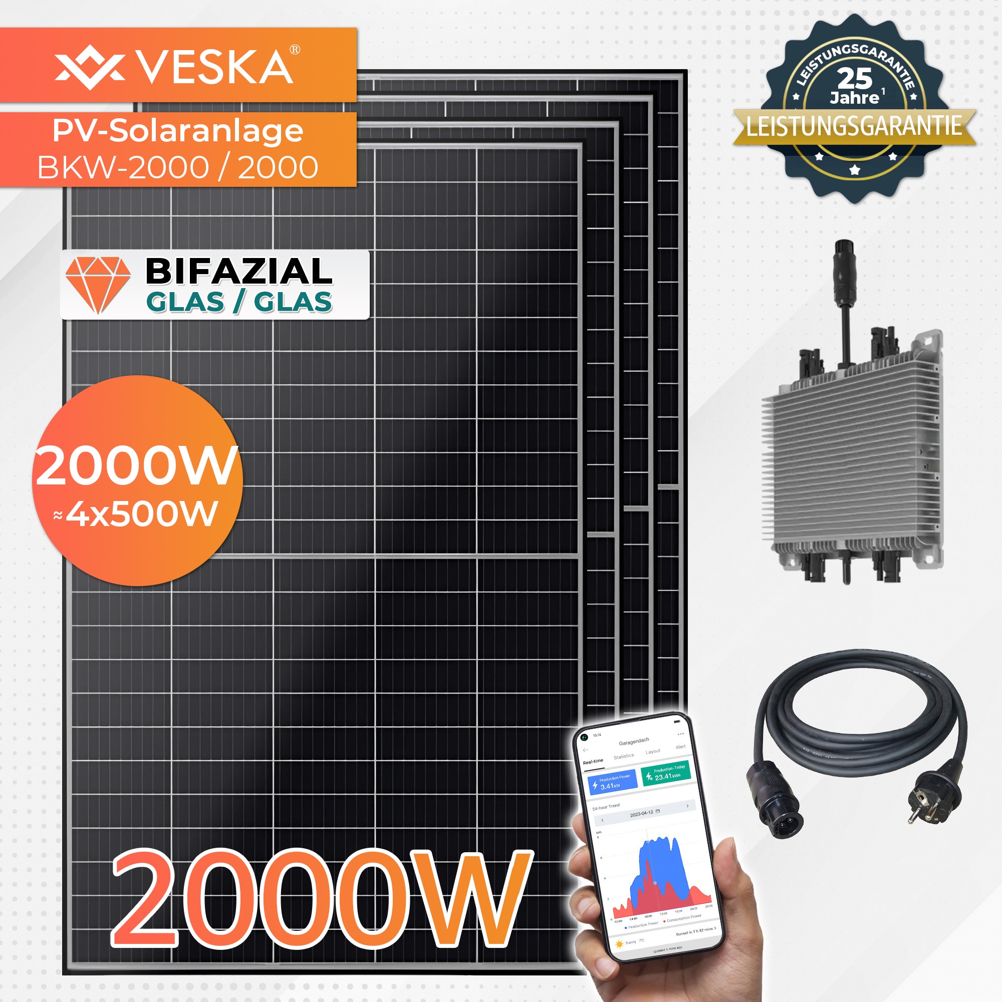 Balkonkraftwerk 2000W/2000W Bifazial Photovoltaik Solaranlage WIFI Smarte Mini-PV Anlage - Bild 1