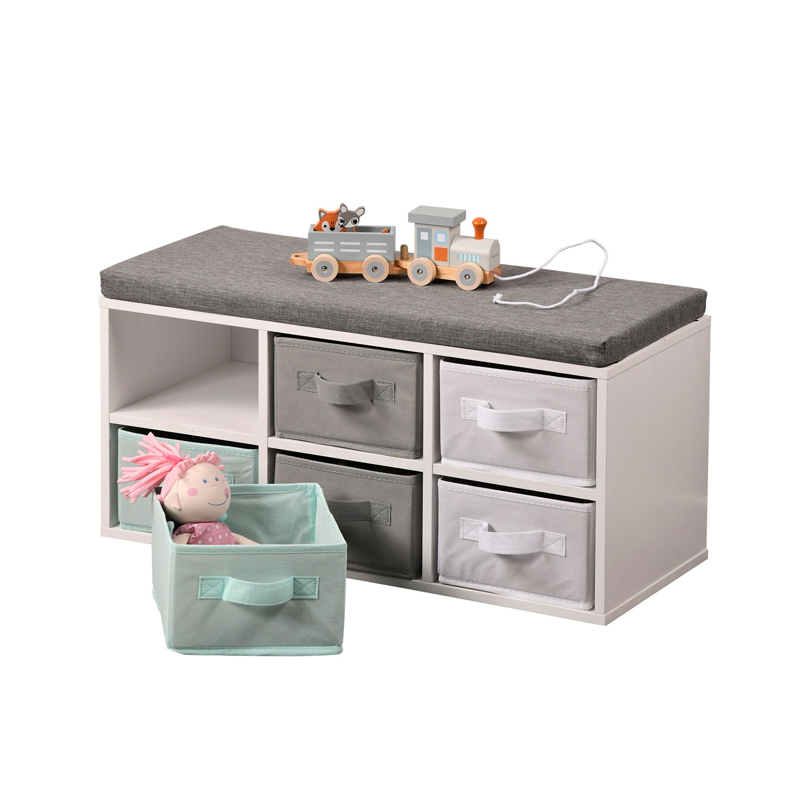 Kinder-Sitzbank mit Sitzkissen, weiß, FSC | 04000270928963