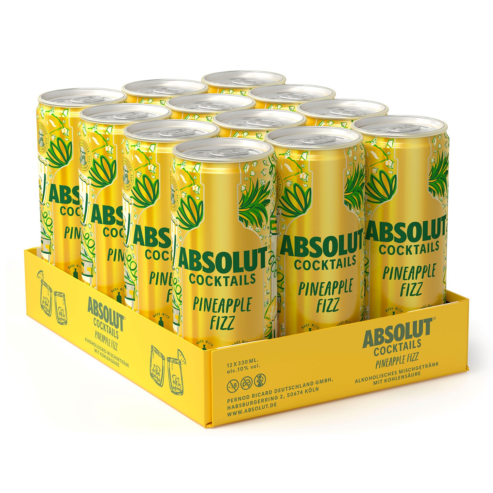 Absolut Cocktail Pineapple Fizz 10,0 % vol 0,33 Liter Dose, 12er Pack | 04005971397599