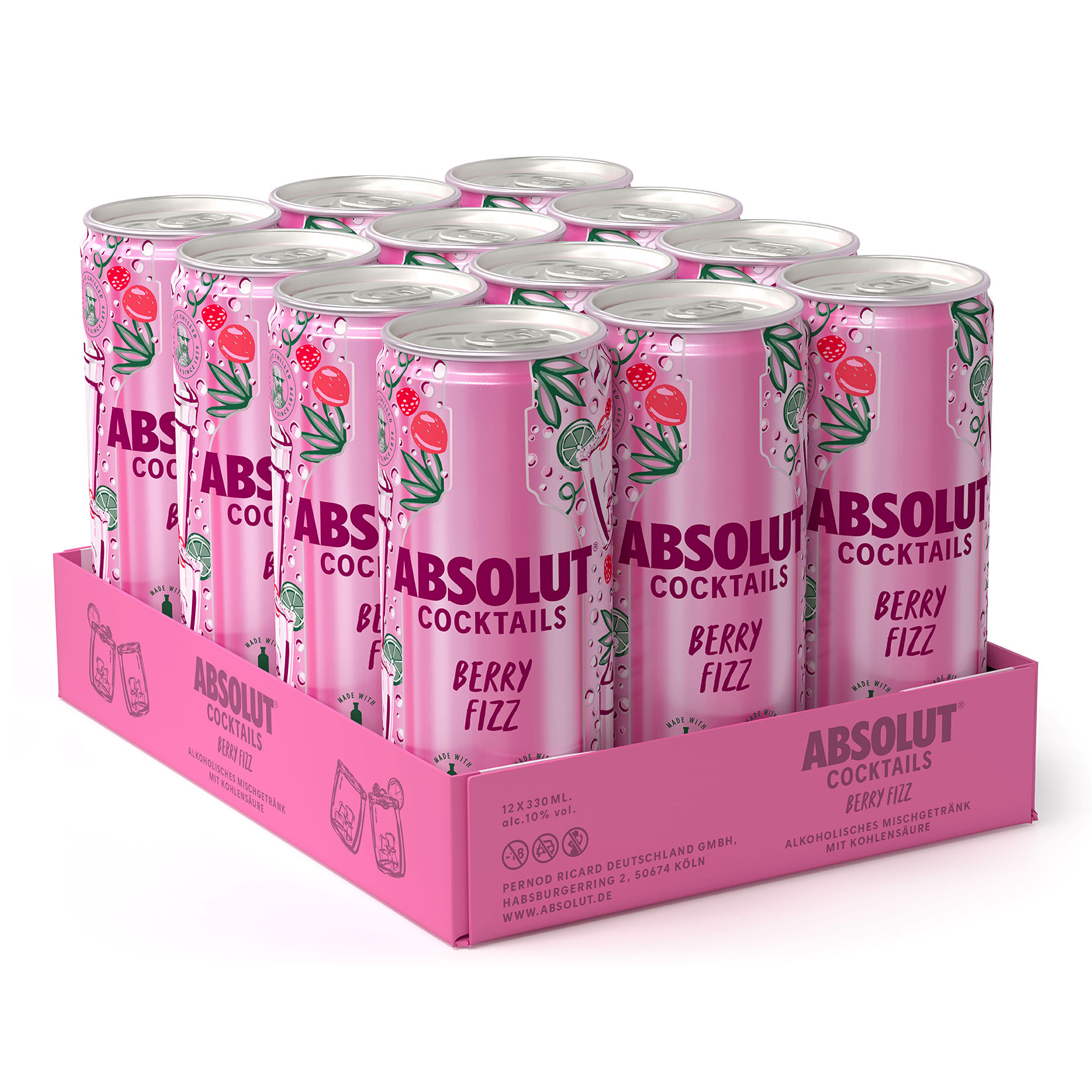 Absolut Cocktail Berry Fizz 10,0 % vol 0,33 Liter Dose, 12er Pack
