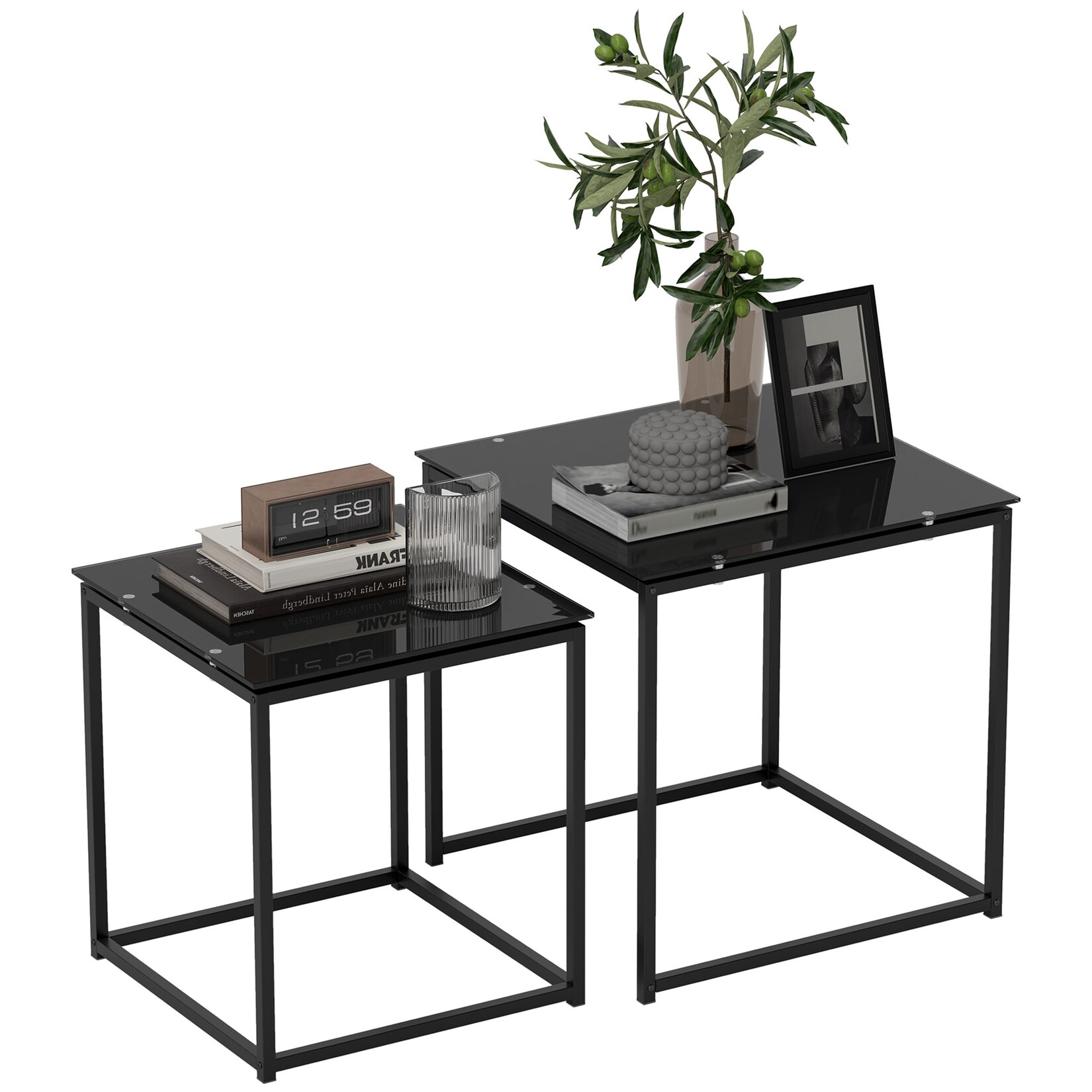 HOMCOM Couchtisch-Set Stahl, gehärtetes Glas | 04255633525475
