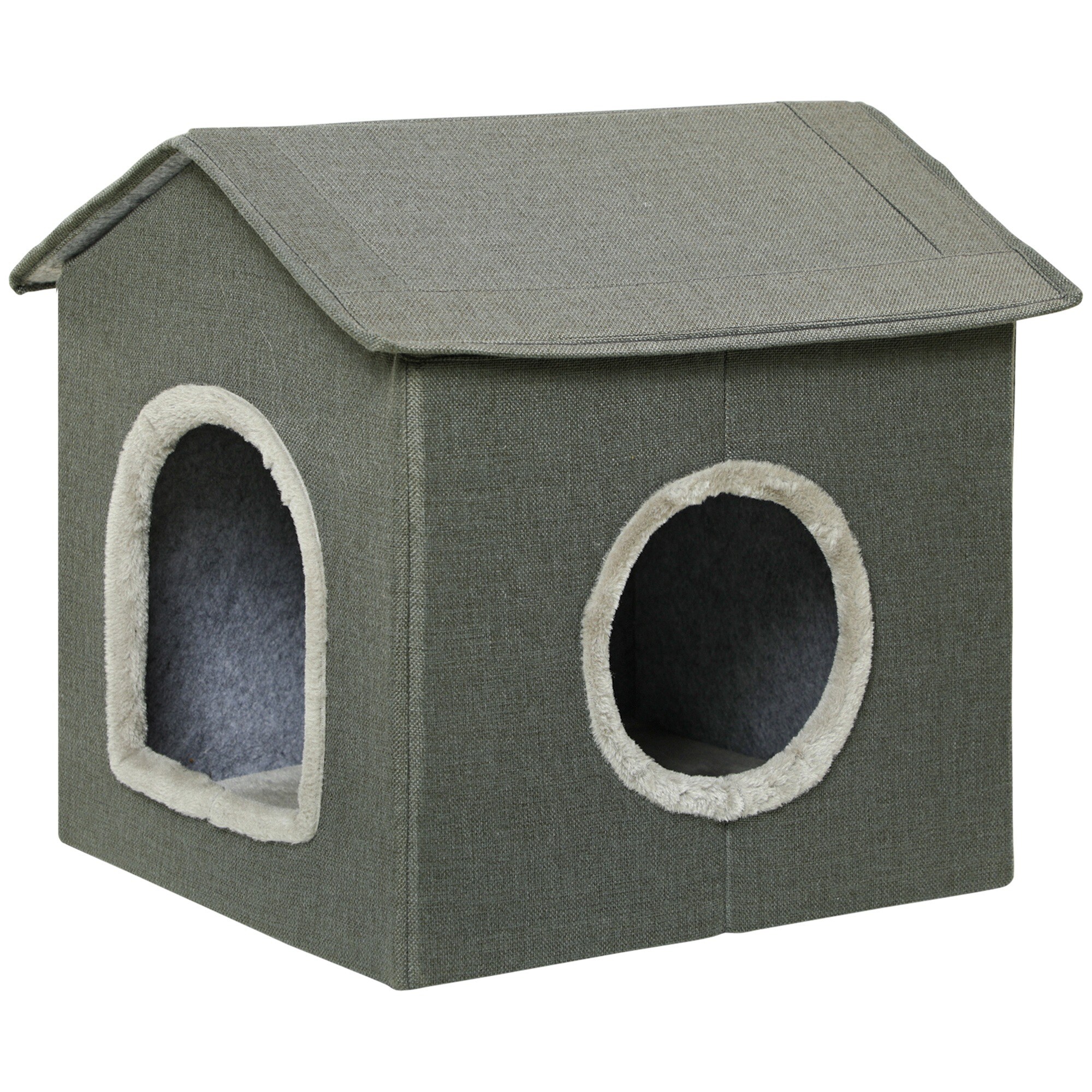 PawHut Katzenhaus MDF, Leinenimitat (100% Polyester), Pl&uuml;sch, PVC - Bild 1