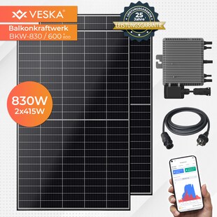 Balkonkraftwerk 830 W / 800 W Photovoltaik Solaranlage Steckerfertig WIFI Smarte Mini-PV Anlage 800 Watt, Schwarz - Bild 1