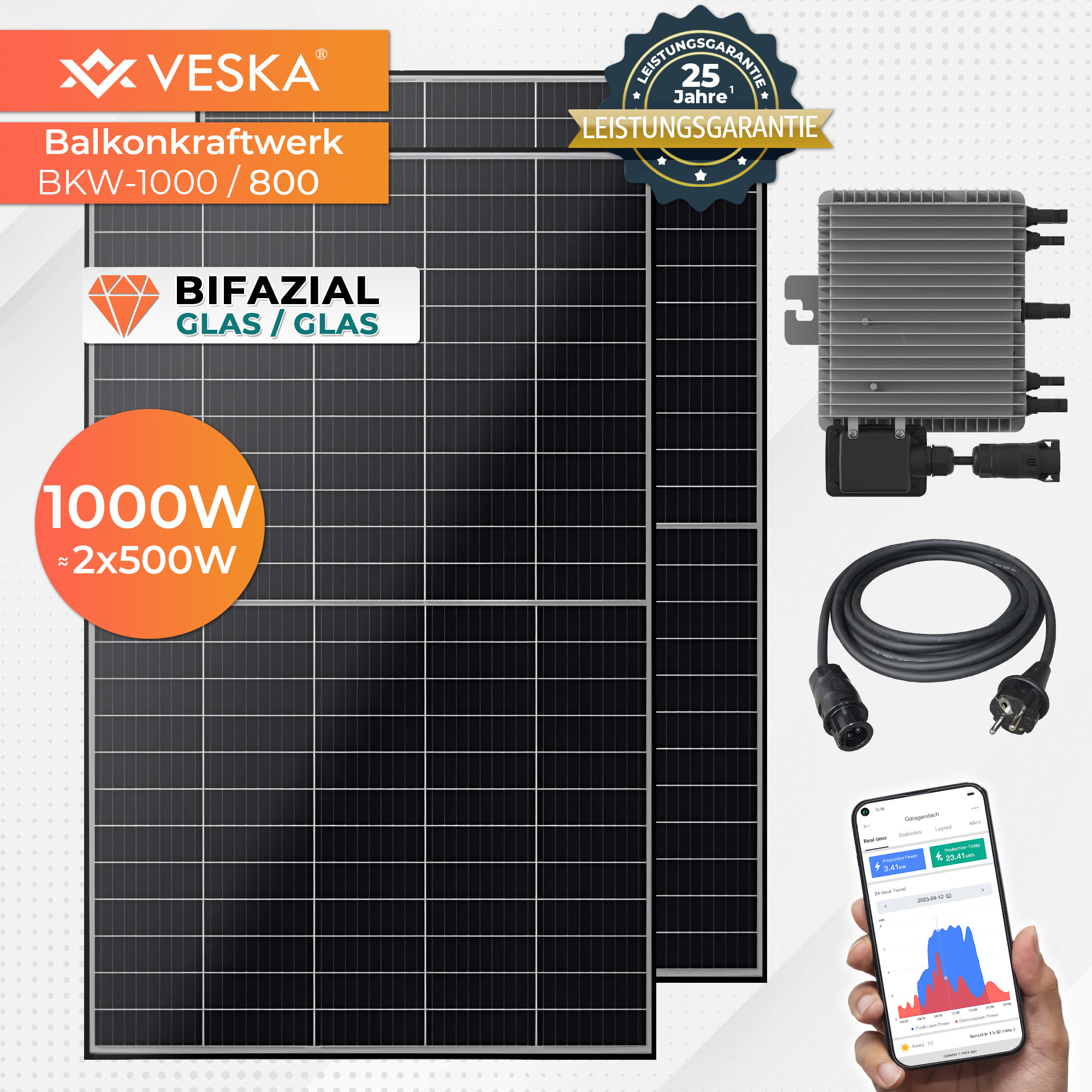 Balkonkraftwerk 1000/800W Bifazial Photovoltaik Solaranlage WIFI Smarte Mini-PV Anlage - Bild 1