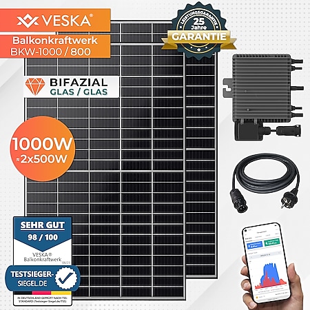 Balkonkraftwerk 1000/800W Bifazial Photovoltaik Solaranlage WIFI Smarte Mini-PV Anlage - Bild 1