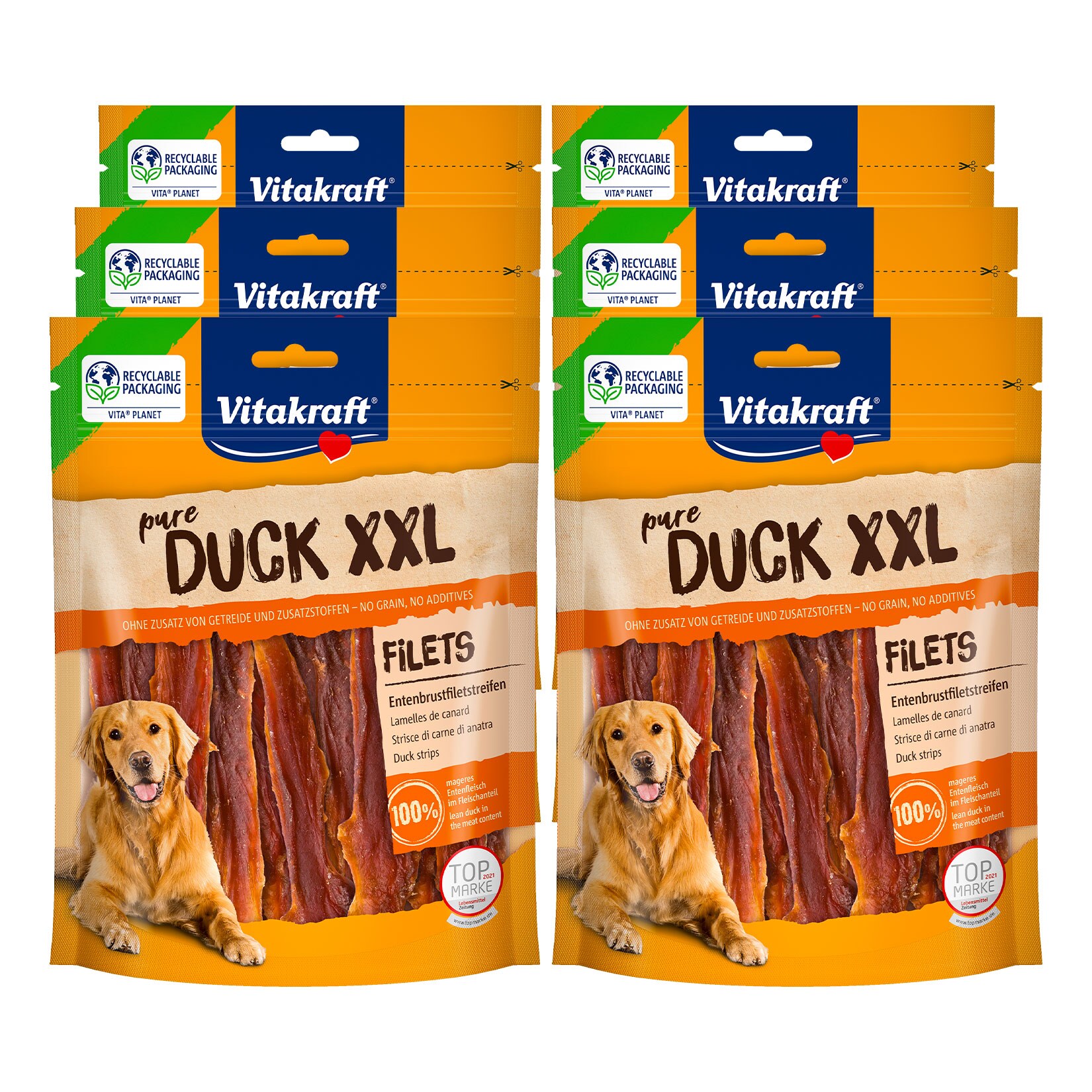 Vitakraft Pure Duck XXL Entenbrustfiletstreifen 250 g, 6er Pack | 04041434528124