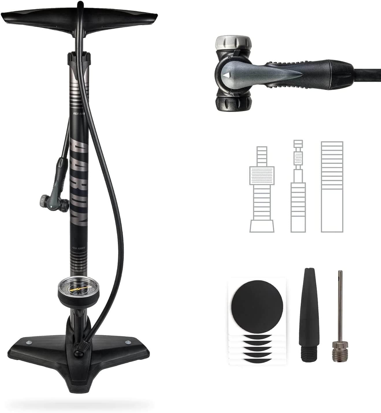 AARON Luftpumpe Sport One in Grau Fahrrad-Stand-Pumpe f&uuml;r alle Ventile mit Manometer - Bild 1