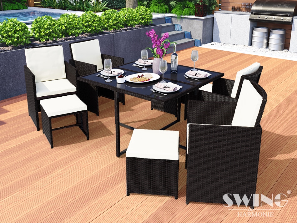 Swing&Harmonie Vegas Polyrattan Sitzgruppe Esstisch Lounge Gartenm&ouml;bel Essgruppe Sitzgarnitur Set - versch. Ausf&uuml;hrungen - Bild 1
