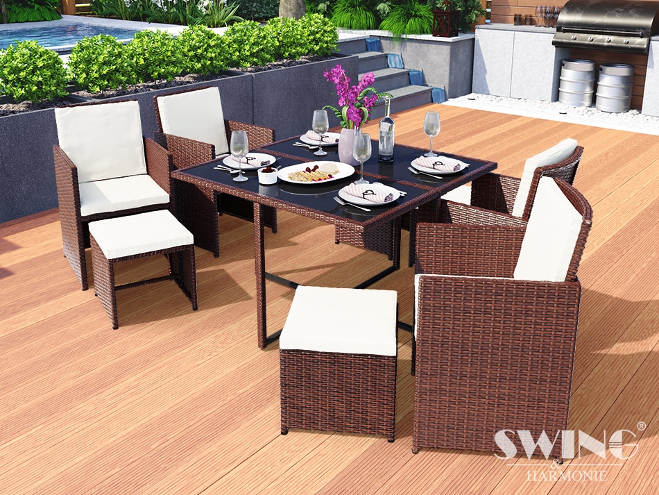 Swing&Harmonie Vegas Polyrattan Sitzgruppe Esstisch Lounge Gartenm&ouml;bel Essgruppe Sitzgarnitur Set - versch. Ausf&uuml;hrungen - Bild 1