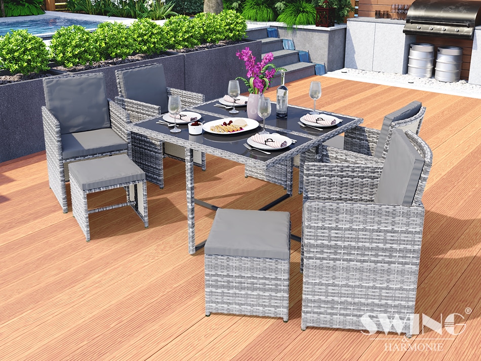 Swing&Harmonie Vegas Polyrattan Sitzgruppe Esstisch Lounge Gartenm&ouml;bel Essgruppe Sitzgarnitur Set - versch. Ausf&uuml;hrungen - Bild 1