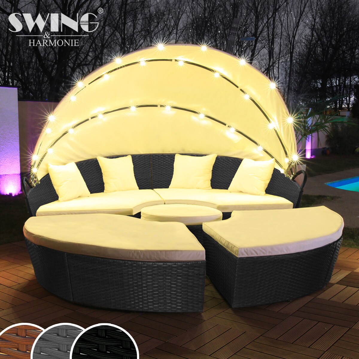 Swing&Harmonie LED - Sonneninsel Rattan Lounge Polyrattan Sitzgruppe Liege Insel inkl. Abdeckcover  - versch. Ausf&uuml;hrungen - Bild 1