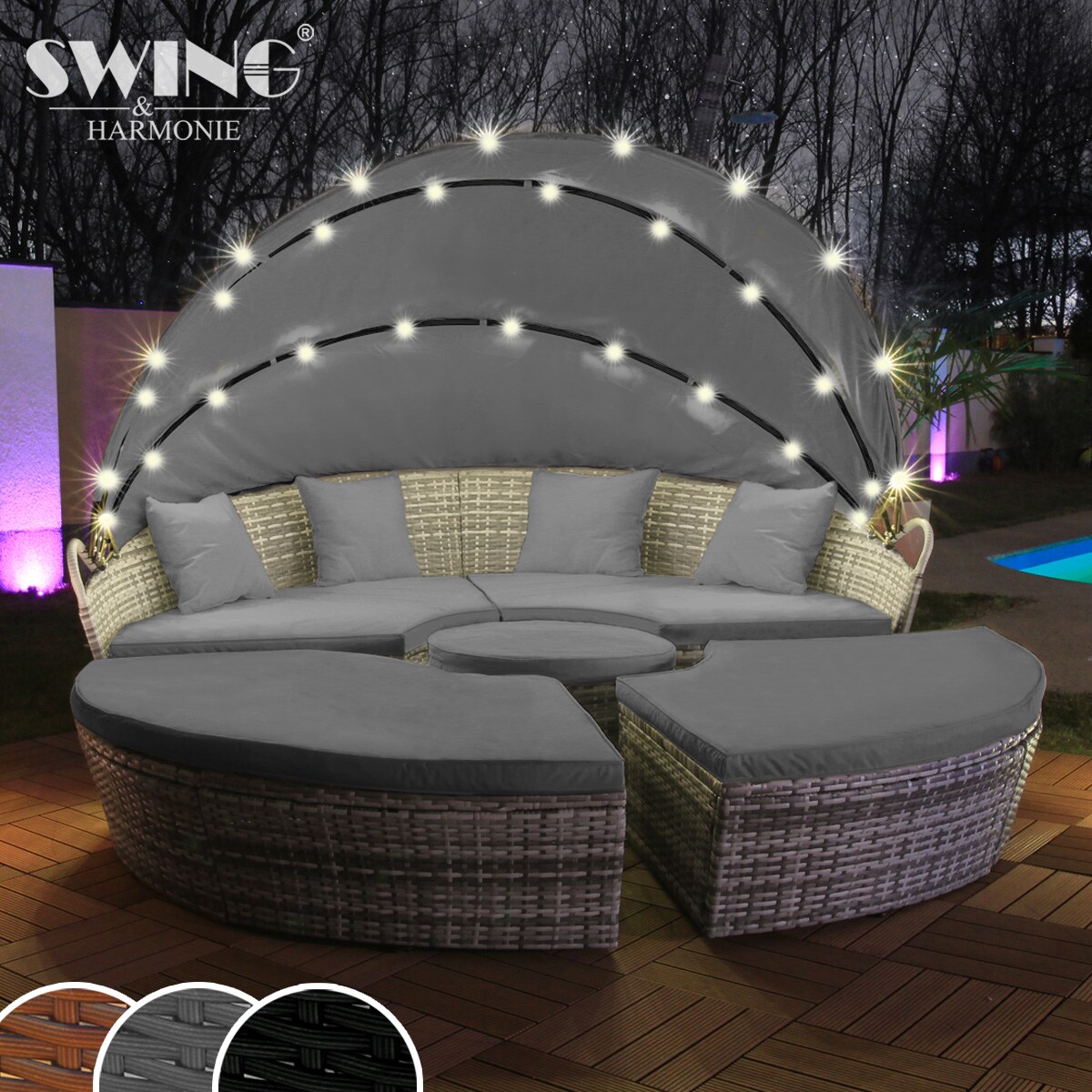 Swing&Harmonie LED - Sonneninsel Rattan Lounge Polyrattan Sitzgruppe Liege Insel inkl. Abdeckcover  - versch. Ausf&uuml;hrungen - Bild 1