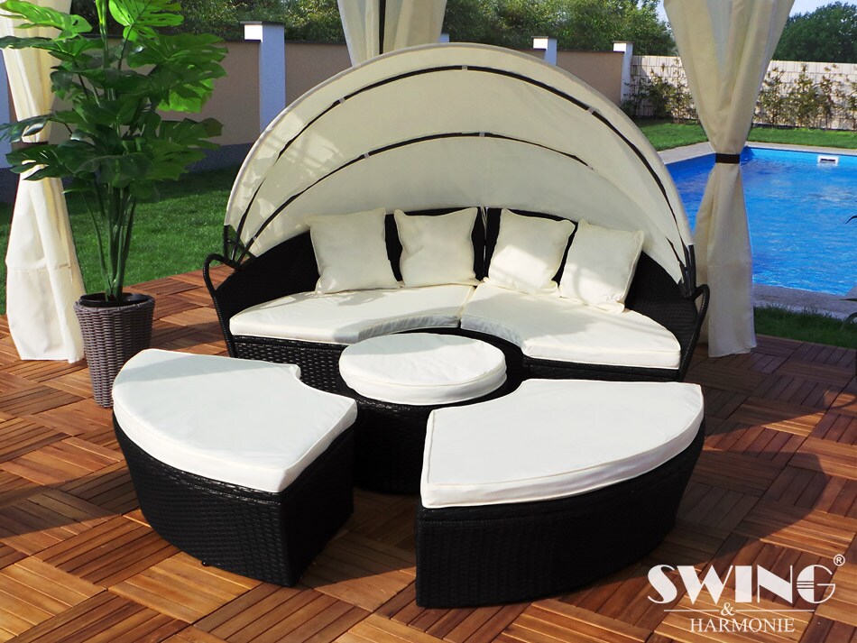 Swing&Harmonie LED - Sonneninsel Rattan Lounge Polyrattan Sitzgruppe Liege Insel inkl. Abdeckcover  - versch. Ausf&uuml;hrungen - Bild 1
