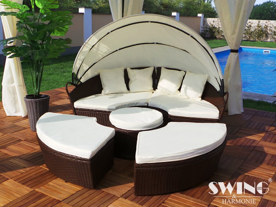 Swing&Harmonie LED - Sonneninsel Rattan Lounge Polyrattan Sitzgruppe Liege Insel inkl. Abdeckcover  - versch. Ausf&uuml;hrungen - Bild 1