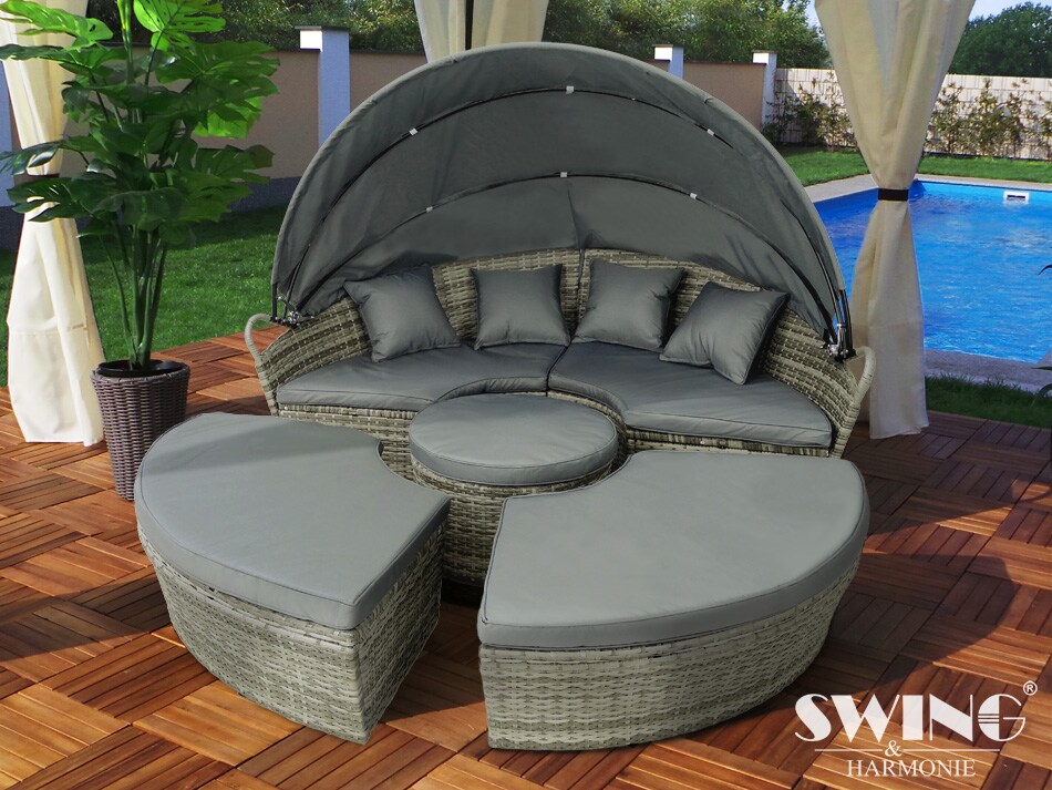 Swing&Harmonie LED - Sonneninsel Rattan Lounge Polyrattan Sitzgruppe Liege Insel inkl. Abdeckcover  - versch. Ausf&uuml;hrungen - Bild 1