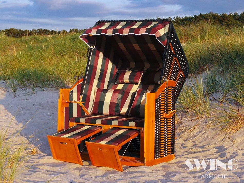 Swing&Harmonie LED - Strandkorb XXL - 118cm inkl. Abdeckcover Volllieger Ostsee Sonneninsel Rattan Möbel Polyrattan - versch. Ausführungen