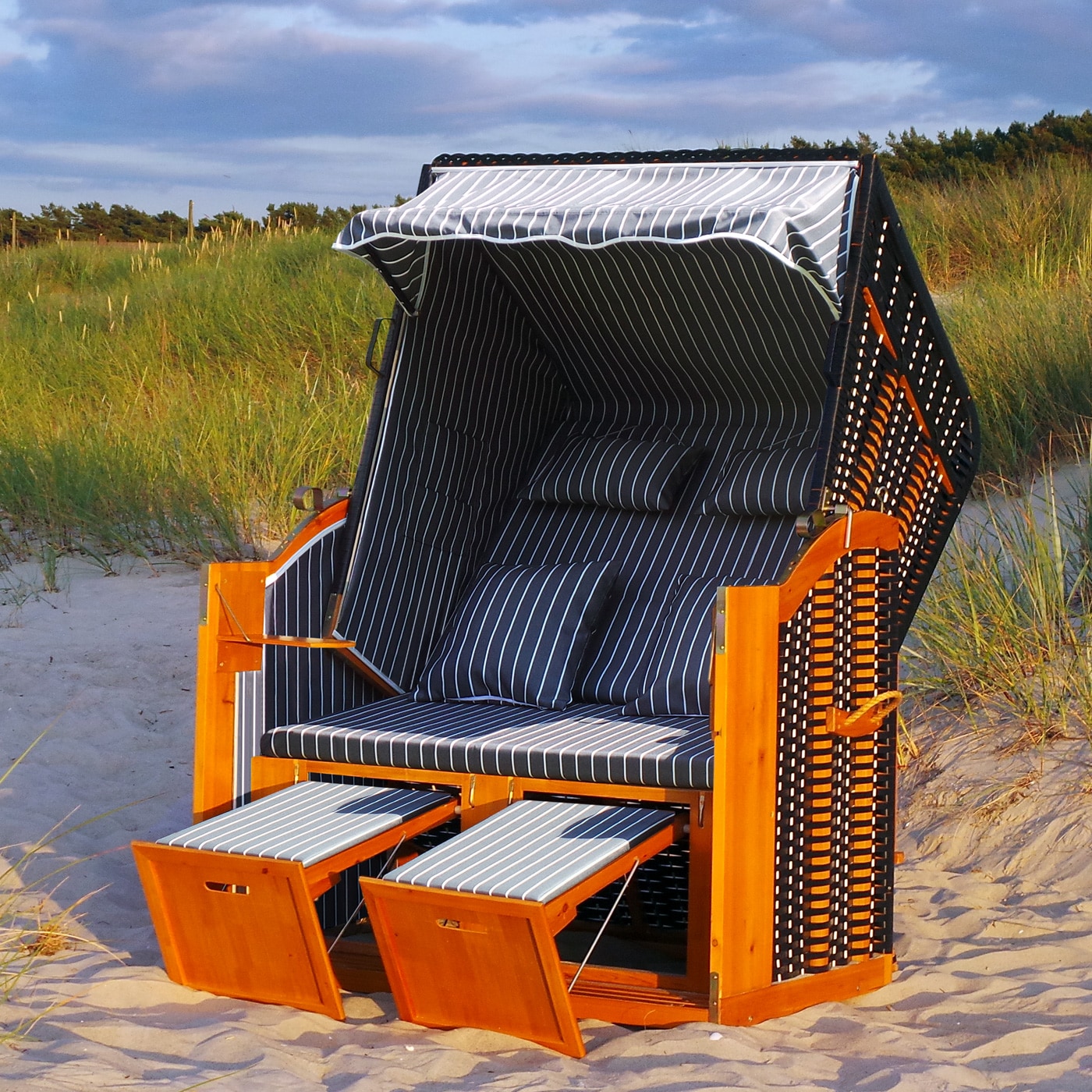 Swing&Harmonie LED - Strandkorb XXL - 118cm inkl. Abdeckcover Volllieger Ostsee Sonneninsel Rattan M&ouml;bel Polyrattan - versch. Ausf&uuml;hrungen - Bild 1