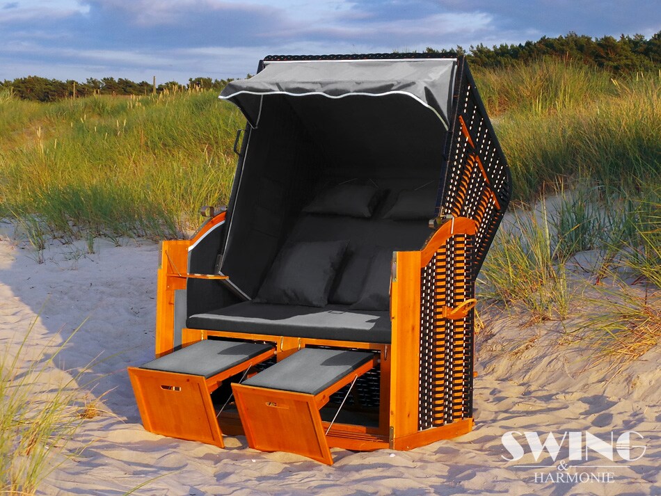Swing&Harmonie LED - Strandkorb XXL - 118cm inkl. Abdeckcover Volllieger Ostsee Sonneninsel Rattan Möbel Polyrattan - versch. Ausführungen