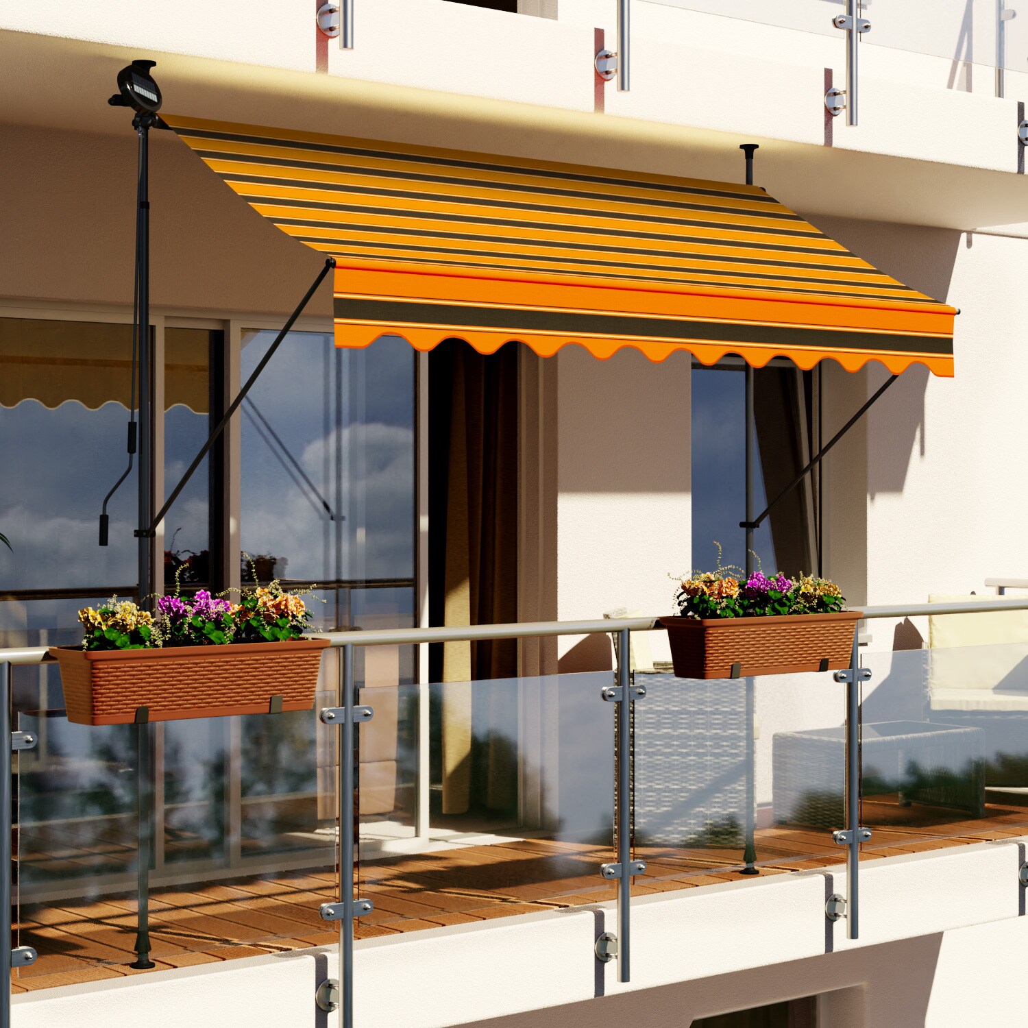Swing&Harmonie LED - Markise mit Kurbel Klemmmarkise Balkonmarkise mit Beleuchtung und Solarmodul Fallarm Markise Sonnenschutz Terrasse …