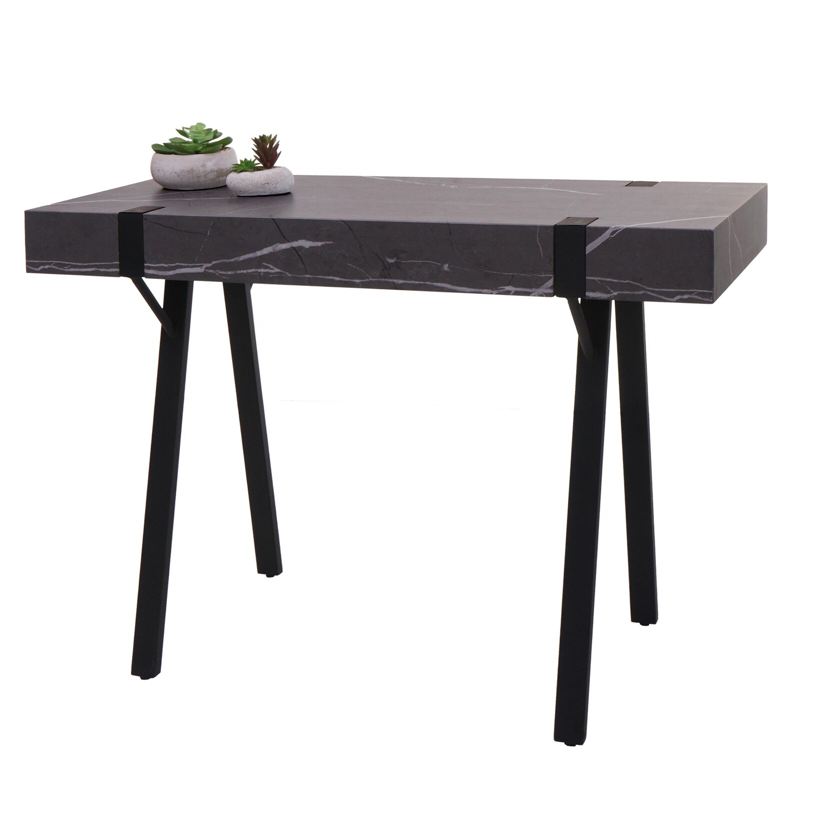 Konsolentisch MCW-L54, Telefontisch Arbeitstisch Beistelltisch Ablagetisch, Metall 75x100x40cm ~ Marmor-Optik grau
