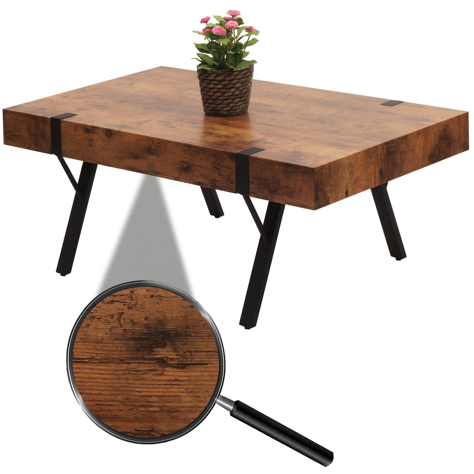 Couchtisch MCW-L54, Wohnzimmertisch Beistelltisch Sofatisch, Metall 43x110x60cm ~ dunkle Wildeiche