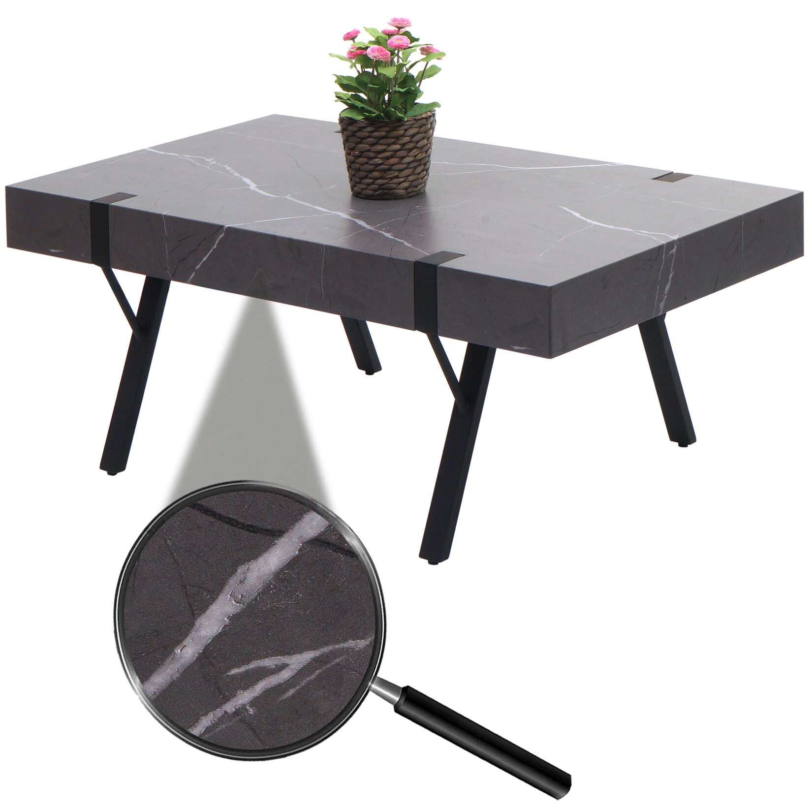 Couchtisch MCW-L54, Wohnzimmertisch Beistelltisch Sofatisch, Metall 43x110x60cm ~ Marmor-Optik grau
