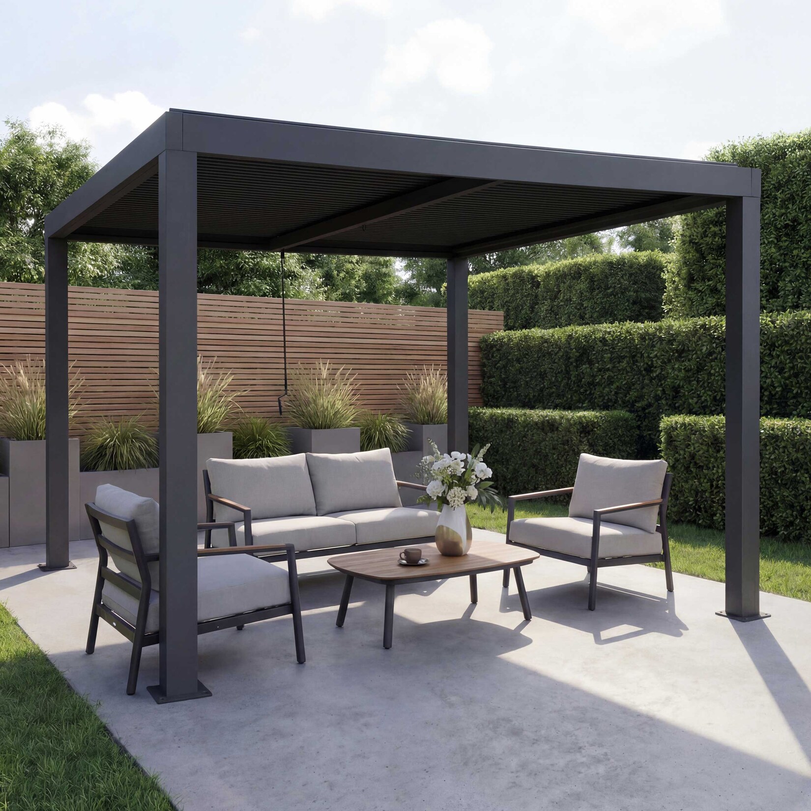 Pergola MCW-L46, Gartenpavillon Lamellen-Pavillon, 10cm-Aluminium-Gestell, Regenrinne sturmfest, 3x3m ~ anthrazit