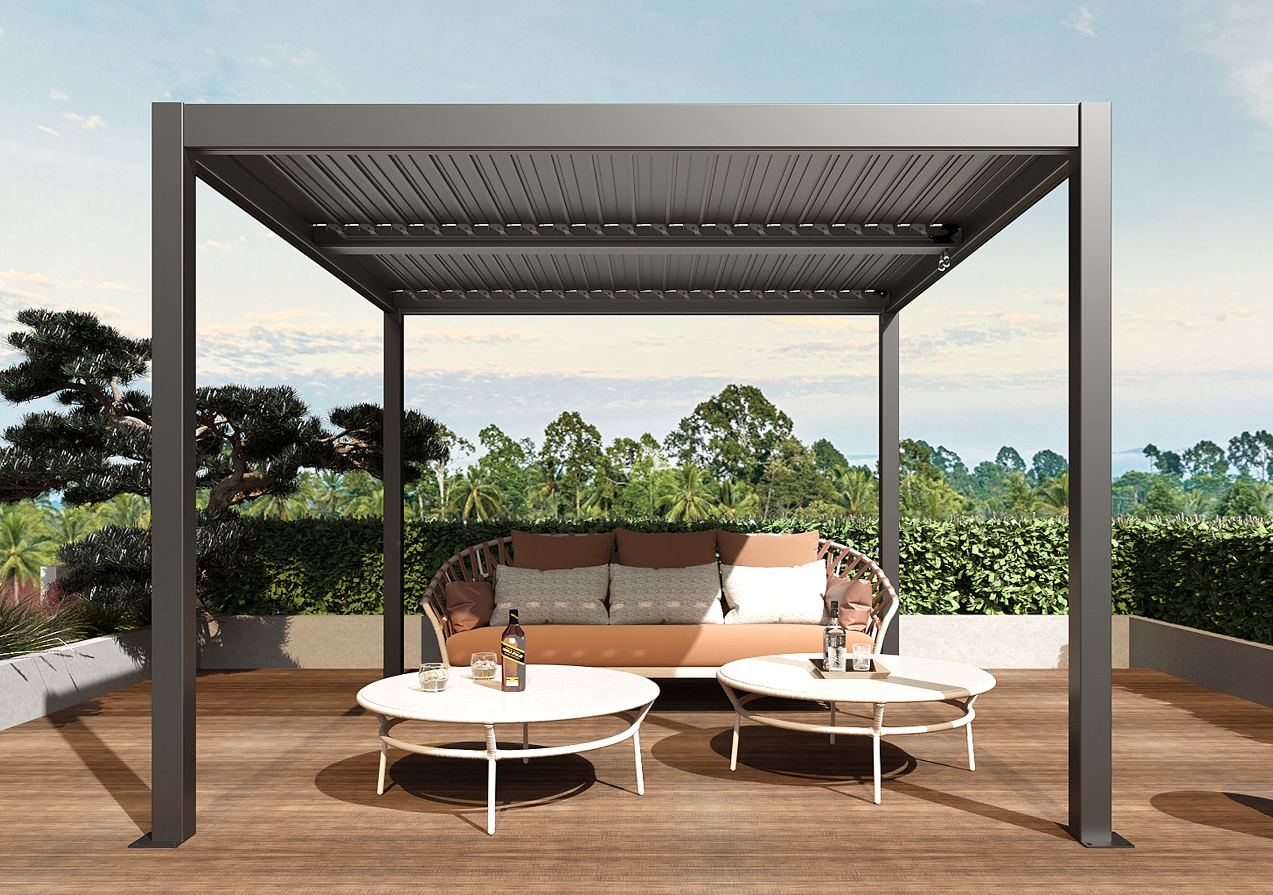 Pergola MCW-L46, Gartenpavillon Lamellen-Pavillon, 11cm-Aluminium-Gestell, Regenrinne sturmfest, 3x4m ~ anthrazit - Bild 1