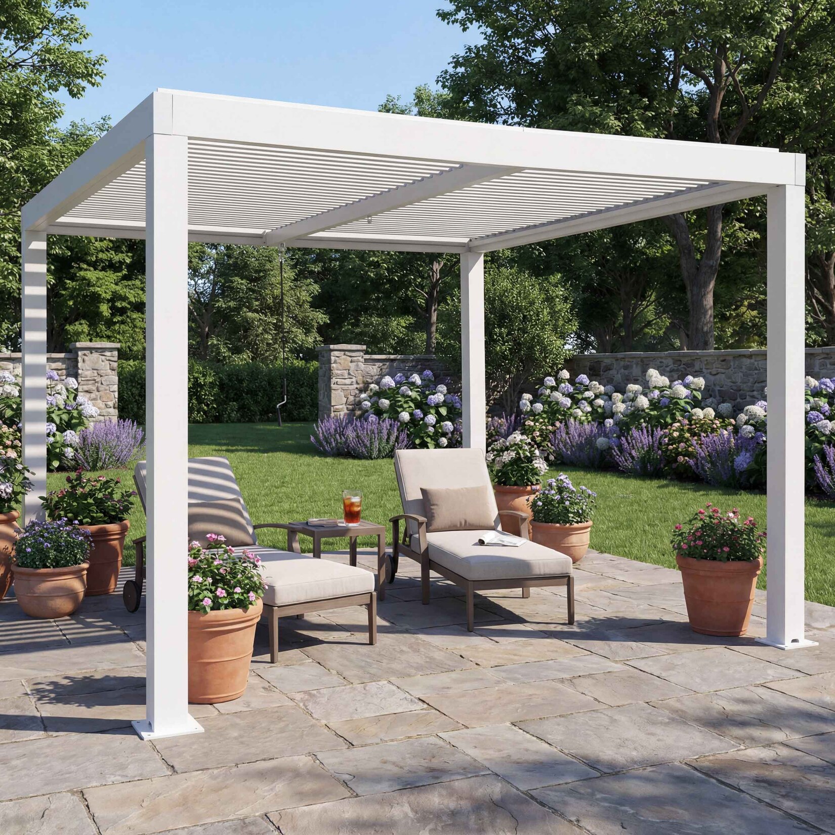 Pergola MCW-L46, Gartenpavillon Lamellen-Pavillon, 11cm-Aluminium-Gestell, Regenrinne sturmfest, 3x3m ~ weiß