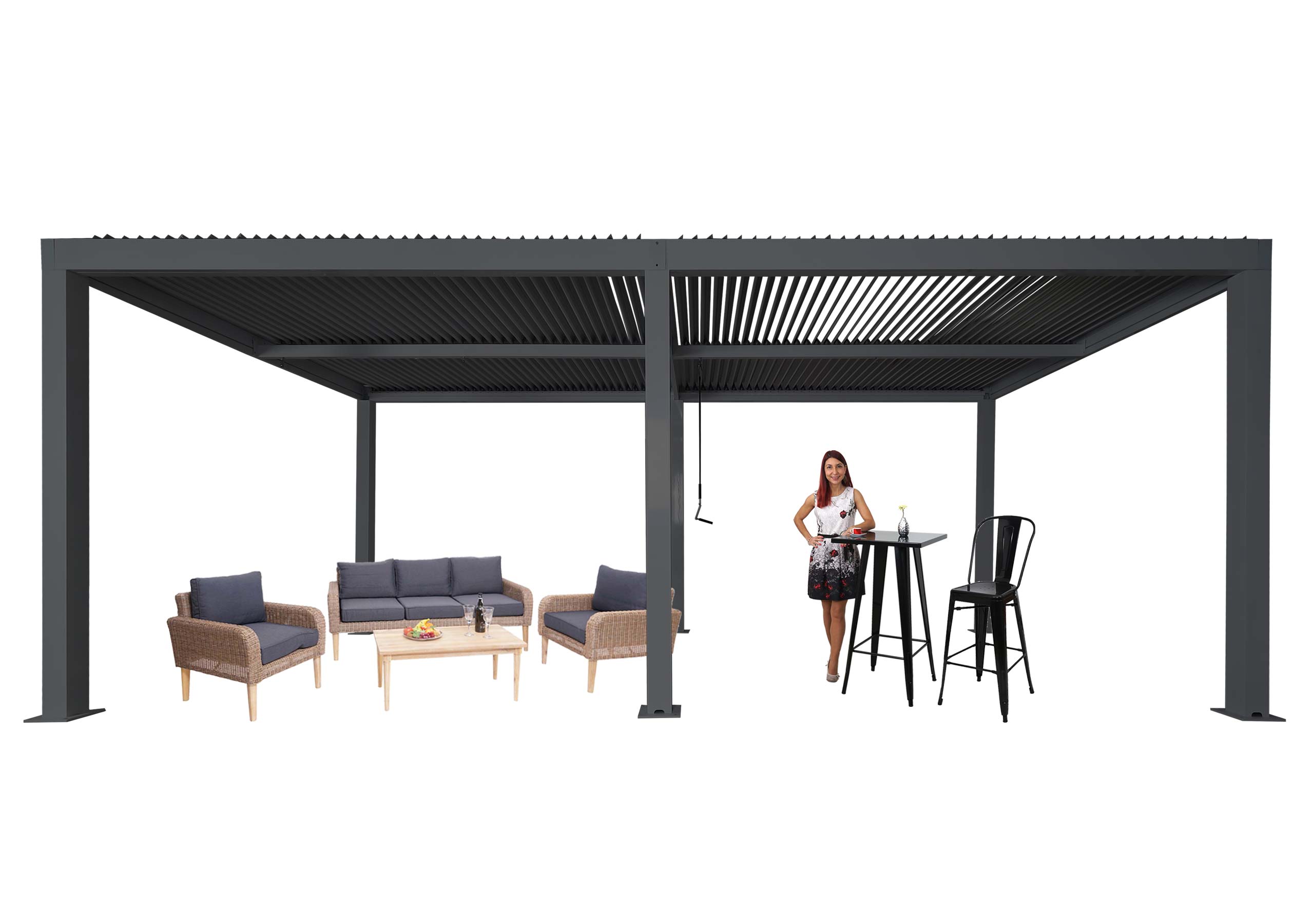 Pergola MCW-L46, Gartenpavillon Lamellen-Pavillon, 11cm-Aluminium-Gestell, Regenrinne sturmfest, 3x6m ~ anthrazit - Bild 1