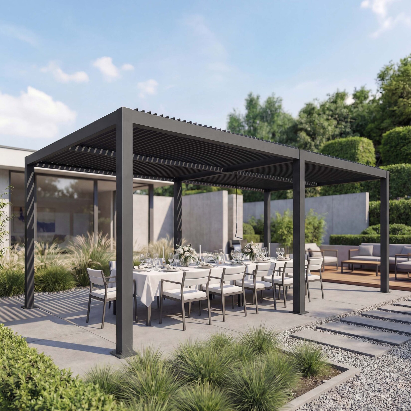 Pergola MCW-L46, Gartenpavillon Lamellen-Pavillon, 11cm-Aluminium-Gestell, Regenrinne sturmfest, 3x6m ~ anthrazit