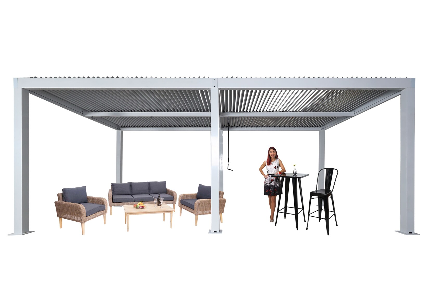 Pergola MCW-L46, Gartenpavillon Lamellen-Pavillon, 11cm-Aluminium-Gestell, Regenrinne sturmfest, 3x6m ~ weiß | 04057651570525